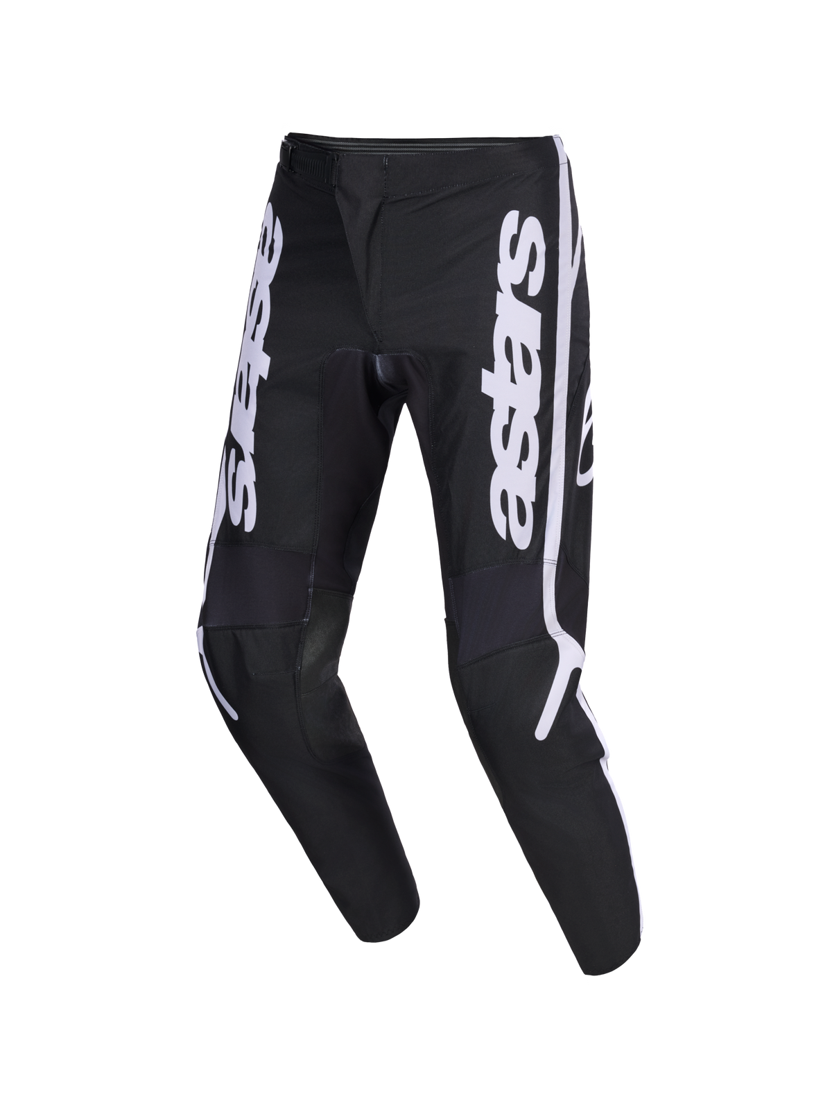 Alpinestars Pantaloni Fluid Apex 2026, pantaloni da motocross, nero e grigio con logo astars verticale bianco sulle gambe, design ergonomico sport-fit pre-curvato, robusta costruzione in poliestere 600D per la guida fuoristrada
