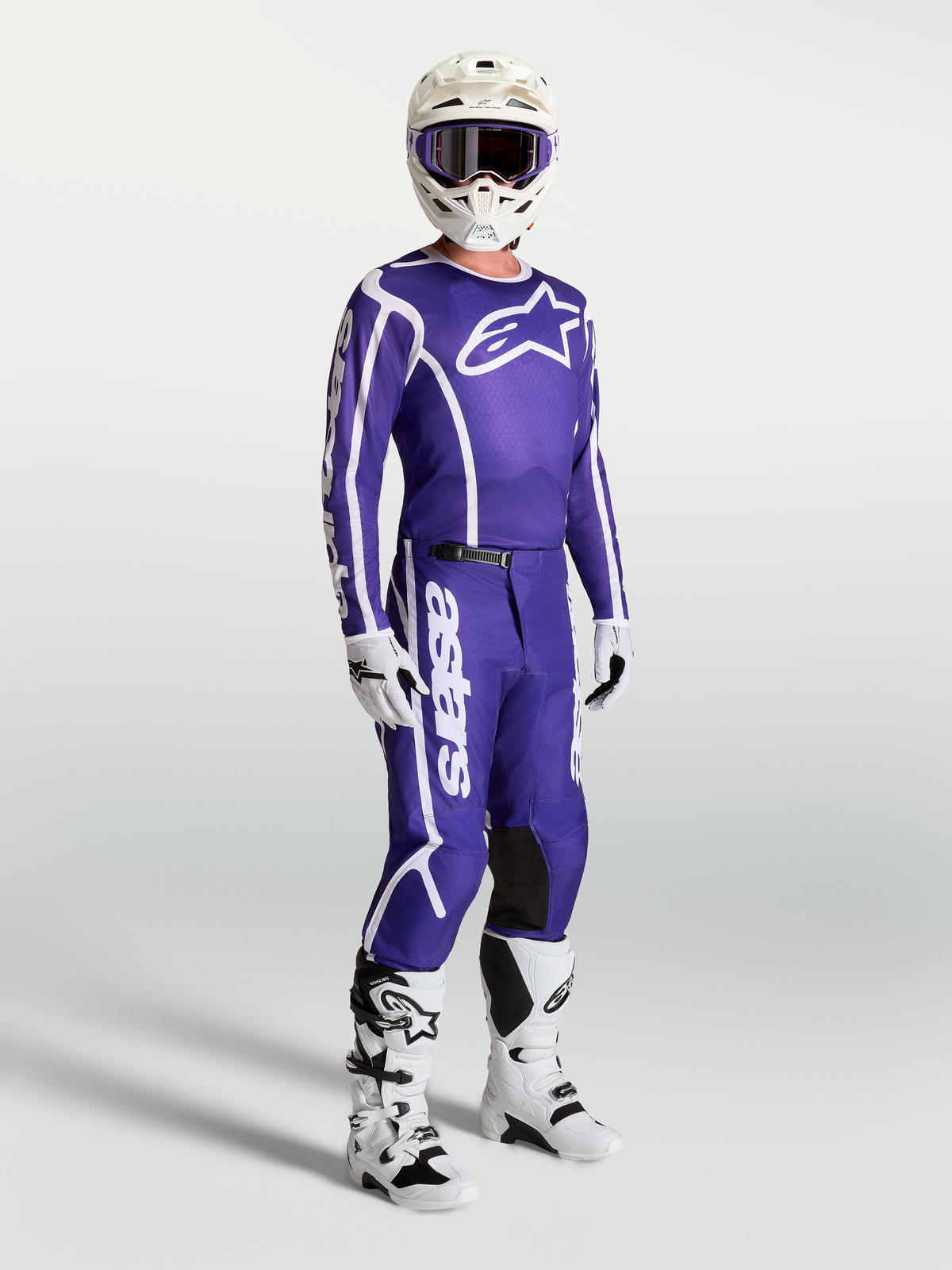 Alpinestars Pantaloni Fluid Apex V2, pantaloni da motocross da uomo, blu e bianchi, vestibilità ergonomica 3D per guida fuoristrada, gambe pre-curvate
