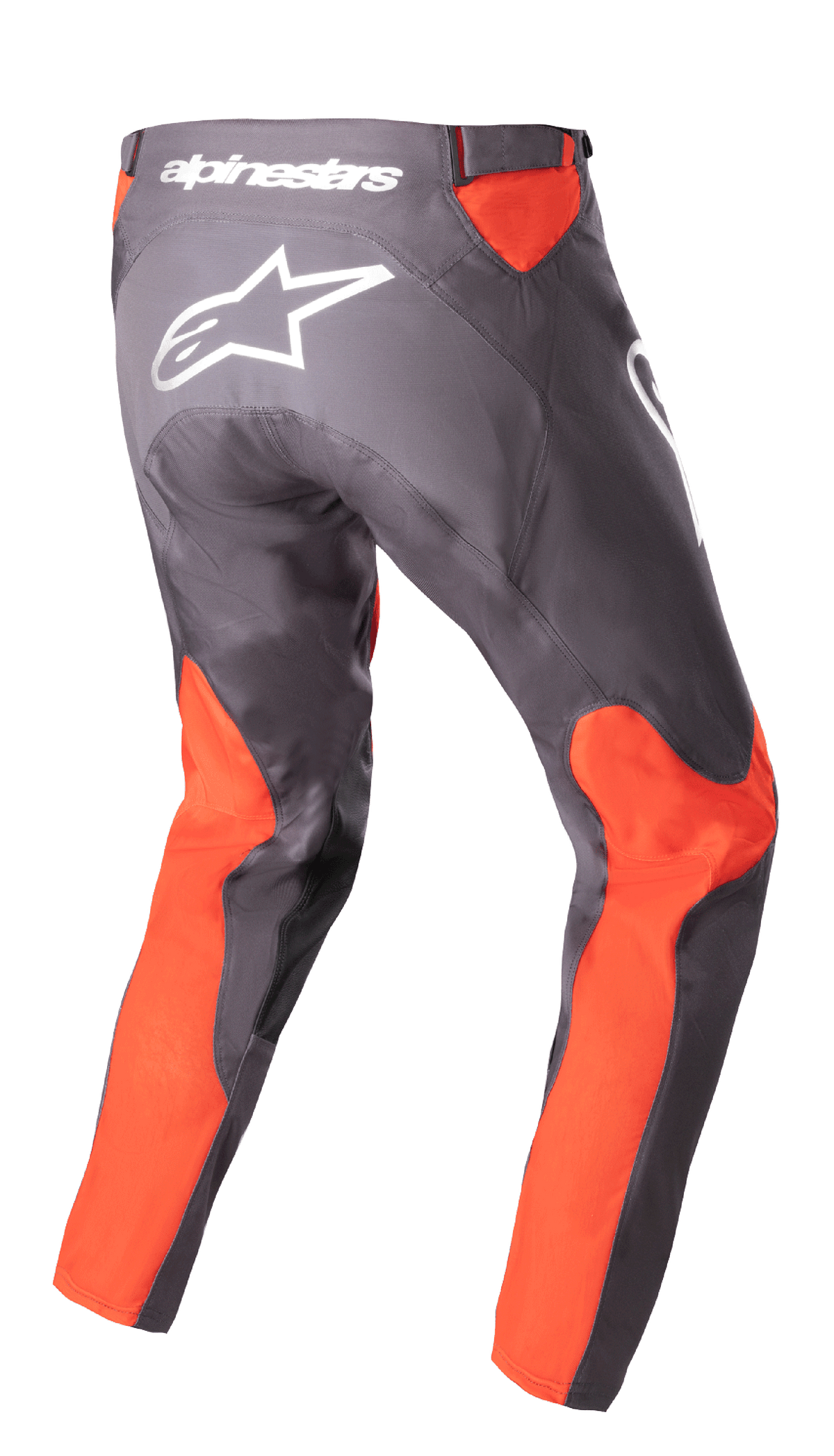 Alpinestars Racer Hoen Pants 2023, pantaloni da motocross, Magnet Hot Orange, vista posteriore con logo e scritta Alpinestars bianchi sul retro, pannelli arancione vivace su gambe e vita, robusta struttura in tessuto poly 600D per la guida fuoristrada