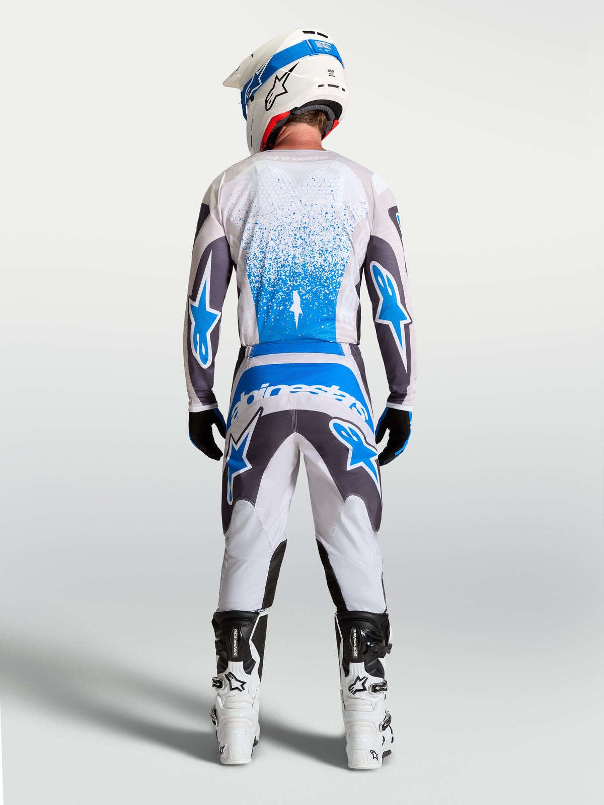 Alpinestars Pantaloni Fluid Drag, pantaloni da motocross uomo grigio e blu, vestibilità 3D e seduta rinforzata, vista posteriore