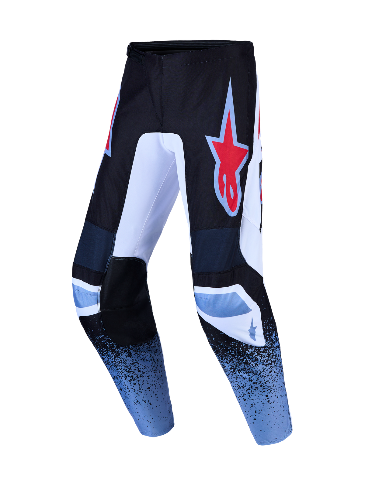Alpinestars Pantaloni Fluid Drag, pantaloni motocross nero e blu con logo a stella rosso, in polyfabric 600D resistente