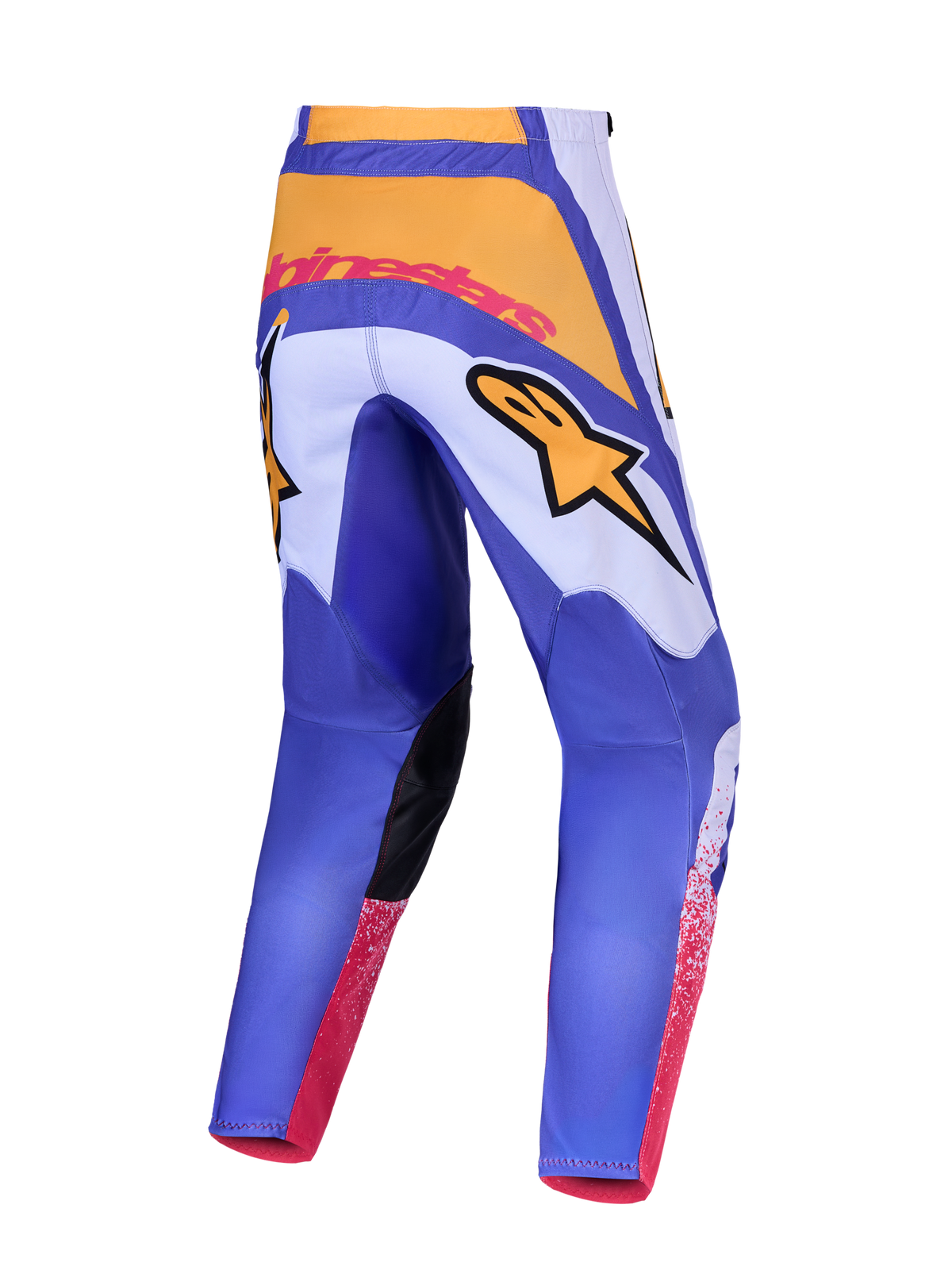 Alpinestars Pantaloni Fluid Drag 2027, pantaloni da motocross da uomo, blu e giallo, con design ergonomico pre-curvato.