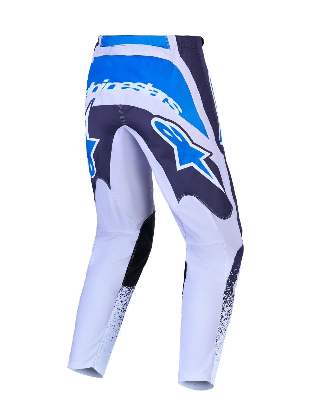 Alpinestars Pantaloni Fluid Drag, pantaloni motocross da uomo grigi e blu con seduta rinforzata e logo a stella posteriore.