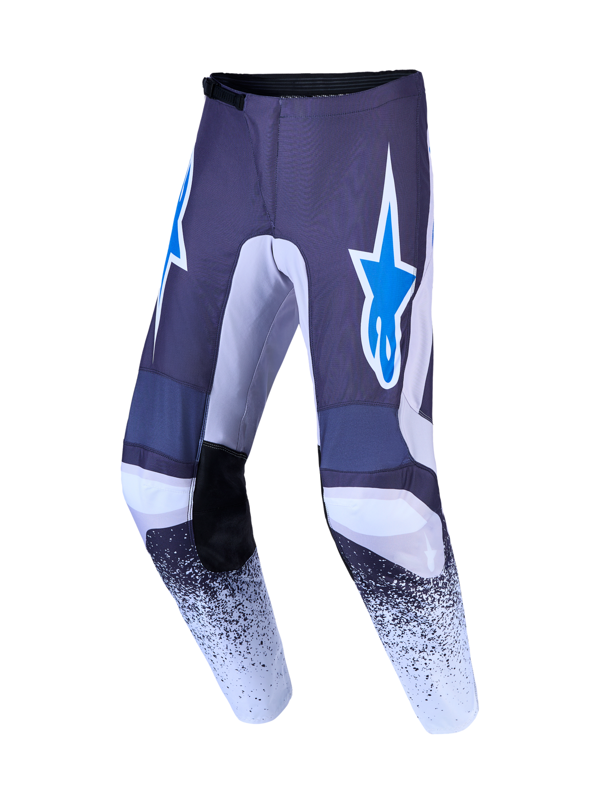 Alpinestars Pantaloni Fluid Drag, pantaloni da motocross da uomo, grigio e blu UCLA, con logo a stella e grafiche racing.