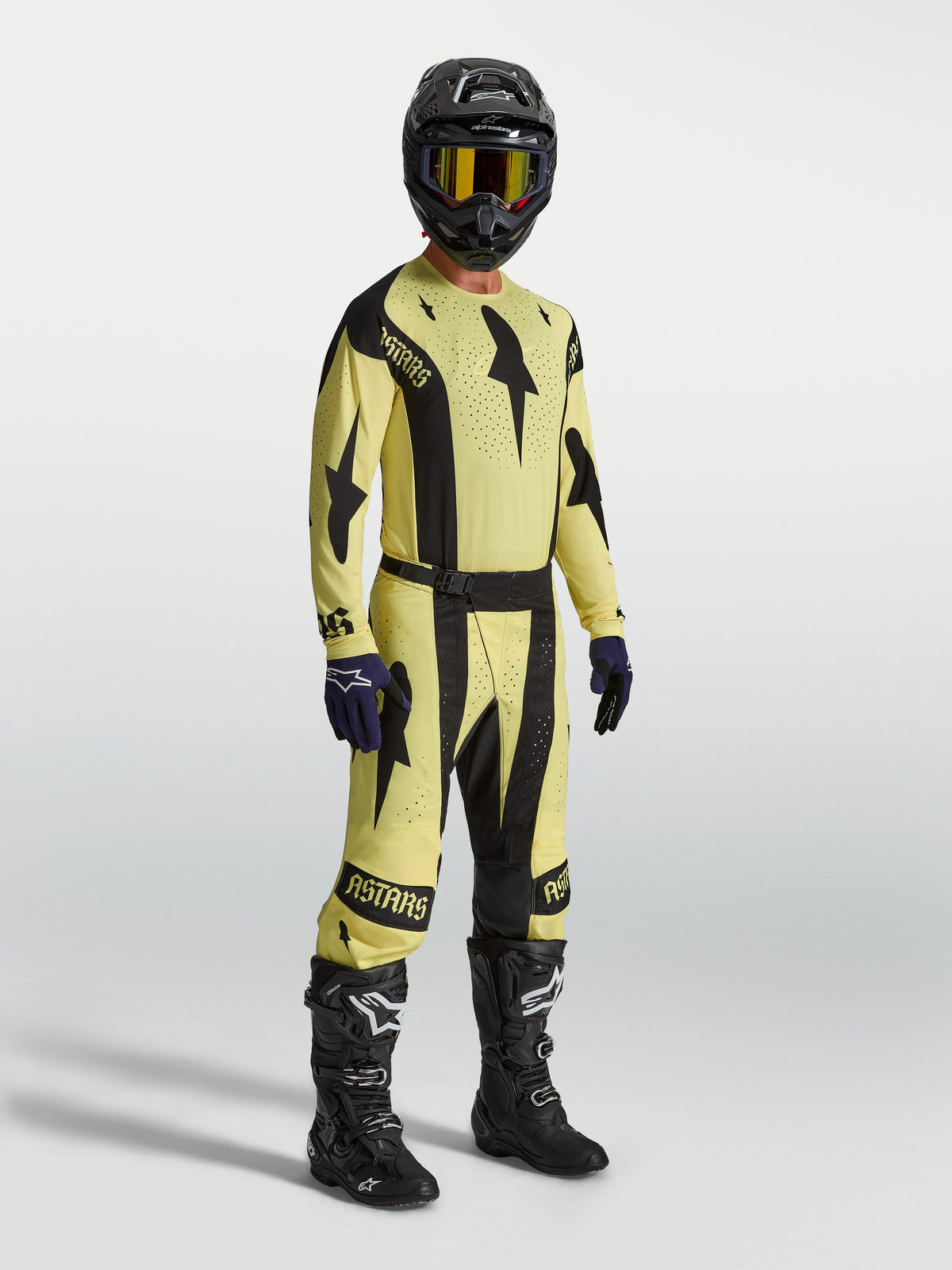 Alpinestars Techstar Atrox Gear Set e Pantaloni Techstar Atrox, completo da motocross racing da uomo, giallo e nero, in tessuto elasticizzato durevole, kit professionale da gara indossato con casco e stivali coordinati