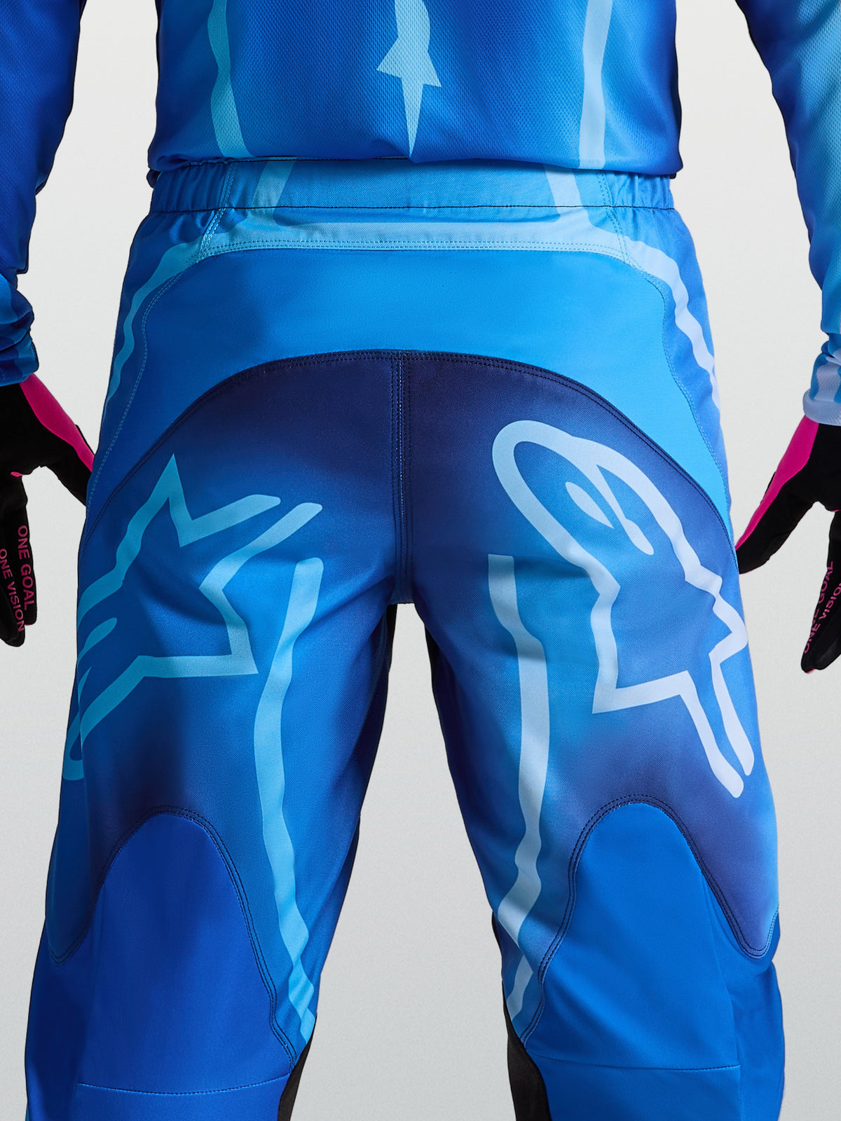 Alpinestars Pantaloni Fluid Kepler, pantaloni da motocross uomo, blu, con grafica logo posteriore, in poliestere 600D resistente