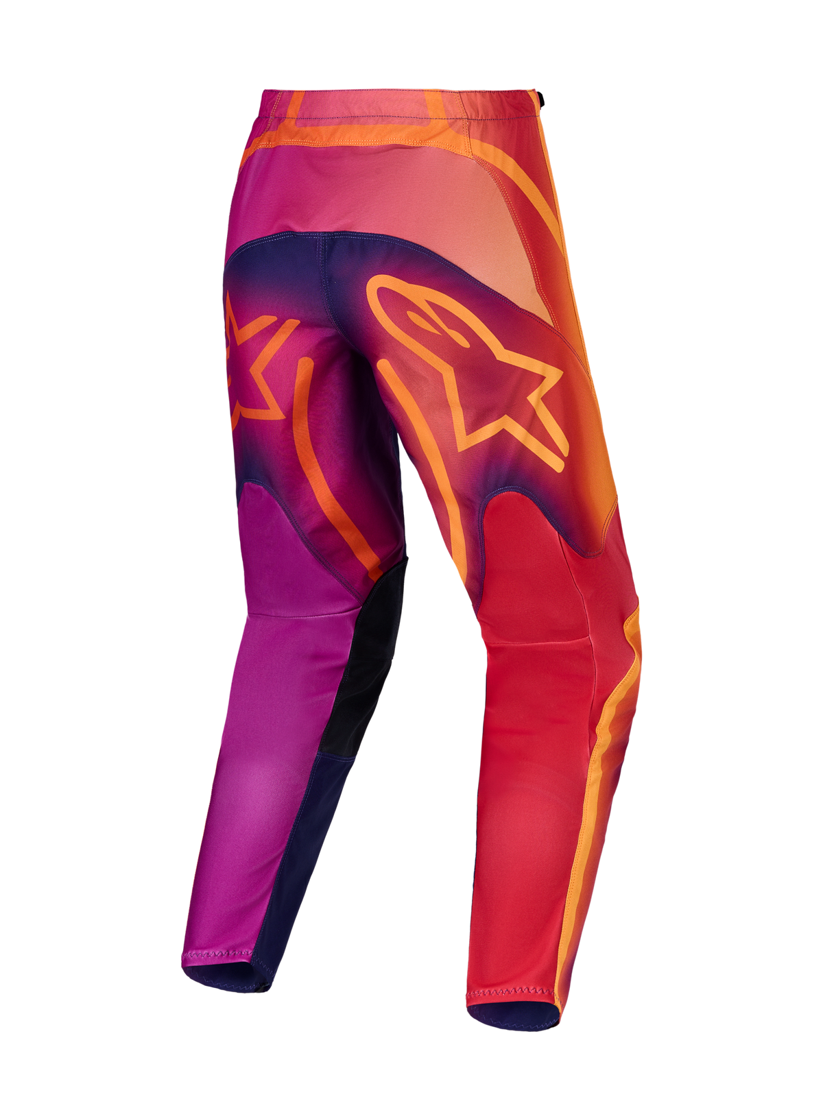 Alpinestars pantaloni Fluid Kepler, pantaloni motocross uomo, viola e arancione, poliestere 600D, vista posteriore.
