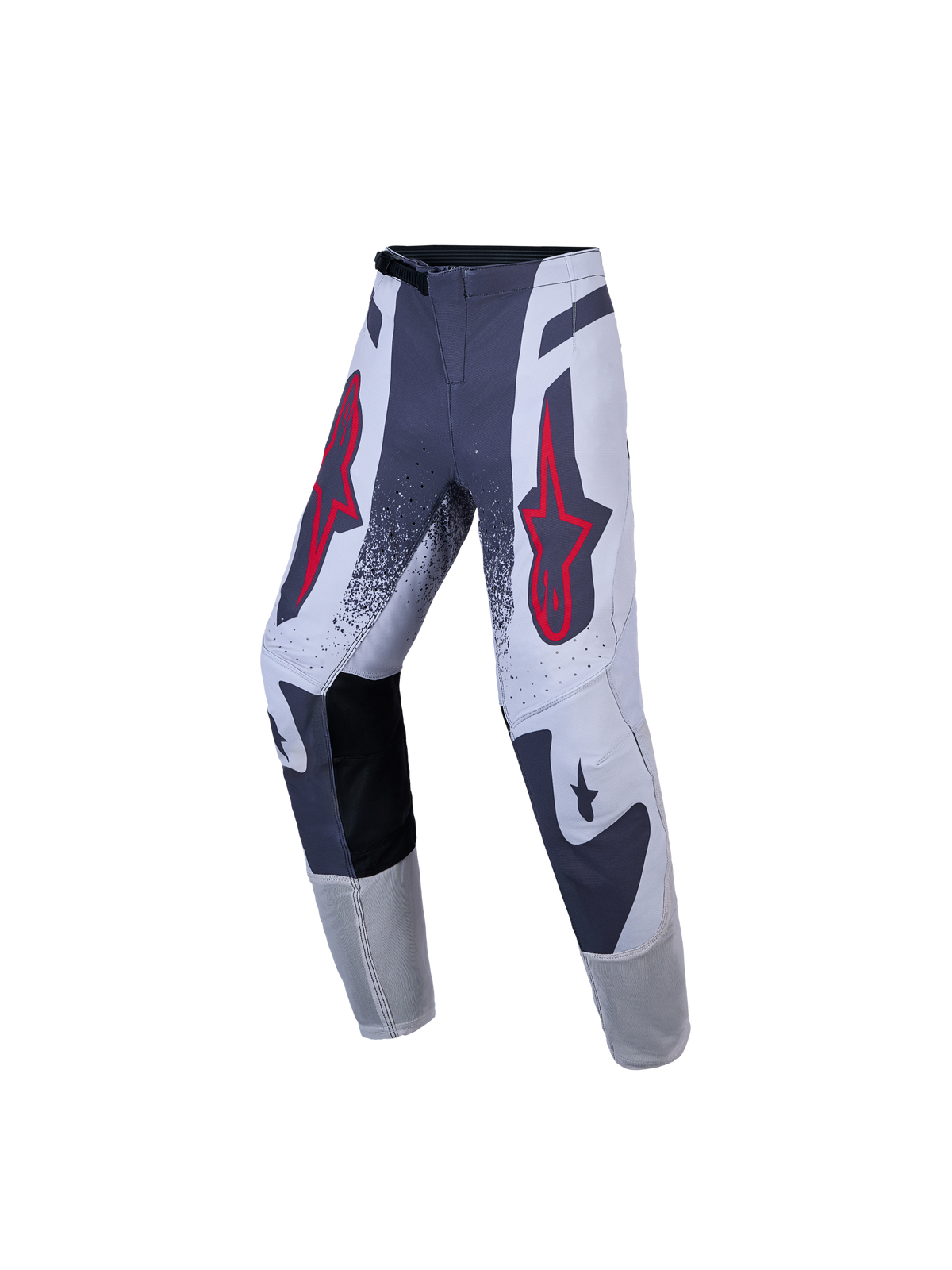 Alpinestars Pantaloni Ragazzo Supertech Swan, pantaloni motocross racing, grigi e bianchi, stelle rosse, stretch rip-stop
