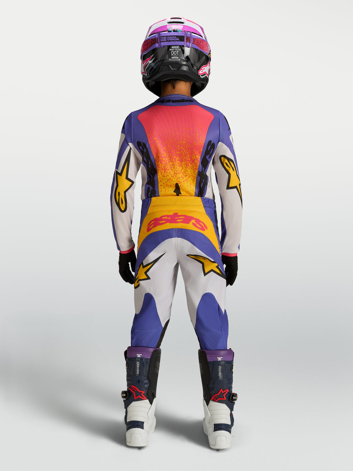 Alpinestars Pantaloni Fluid Drag Ragazzo 2027, pantaloni da motocross per ragazzi, blu, bianchi e gialli, in poliestere 600D resistente con costruzione ergonomica pre-curvata, ideali per performance fuoristrada e MX.