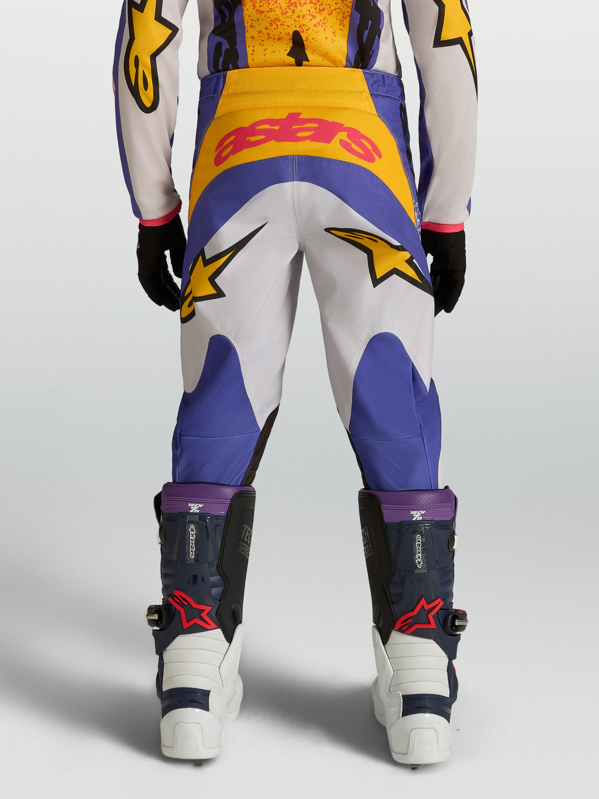 Alpinestars Pantaloni Fluid Drag ragazzo 2027, pantaloni motocross ragazzo, blu e oro, in poliestere 600D, vista posteriore