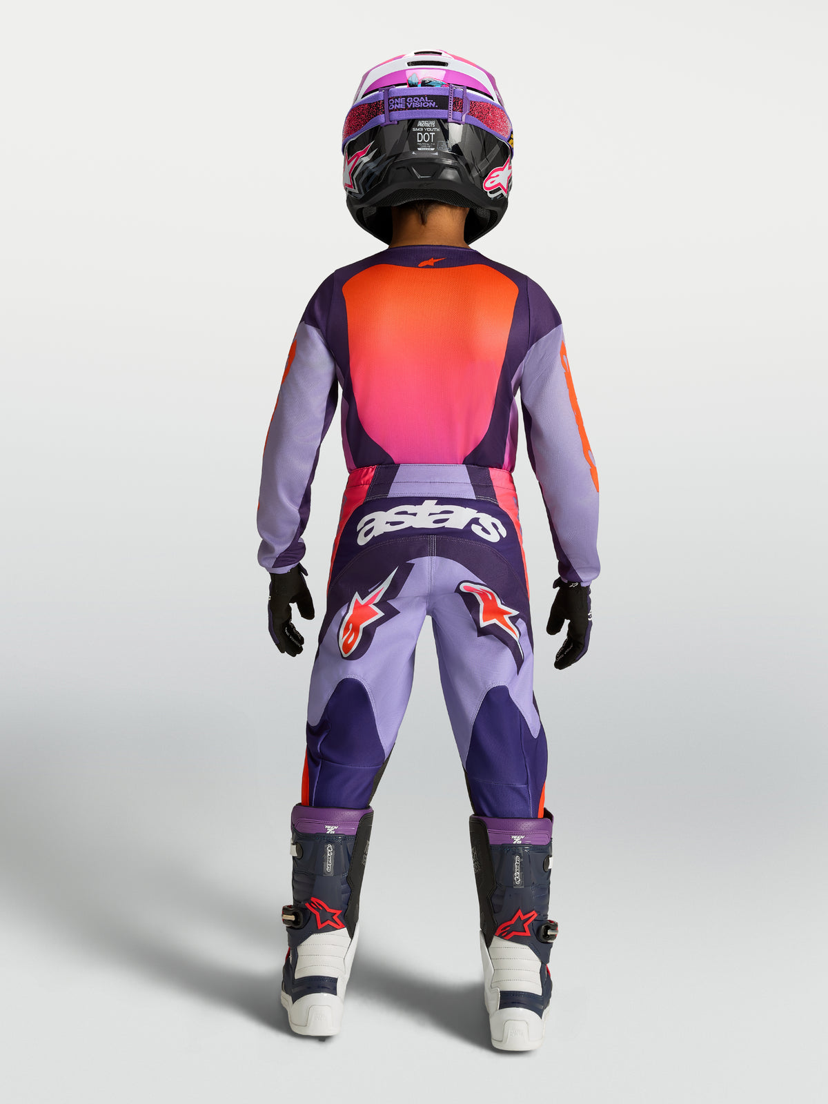 Alpinestars pantaloni Fluid Hunt ragazzo, abbigliamento motocross viola e rosa, in tessuto resistente, vista posteriore