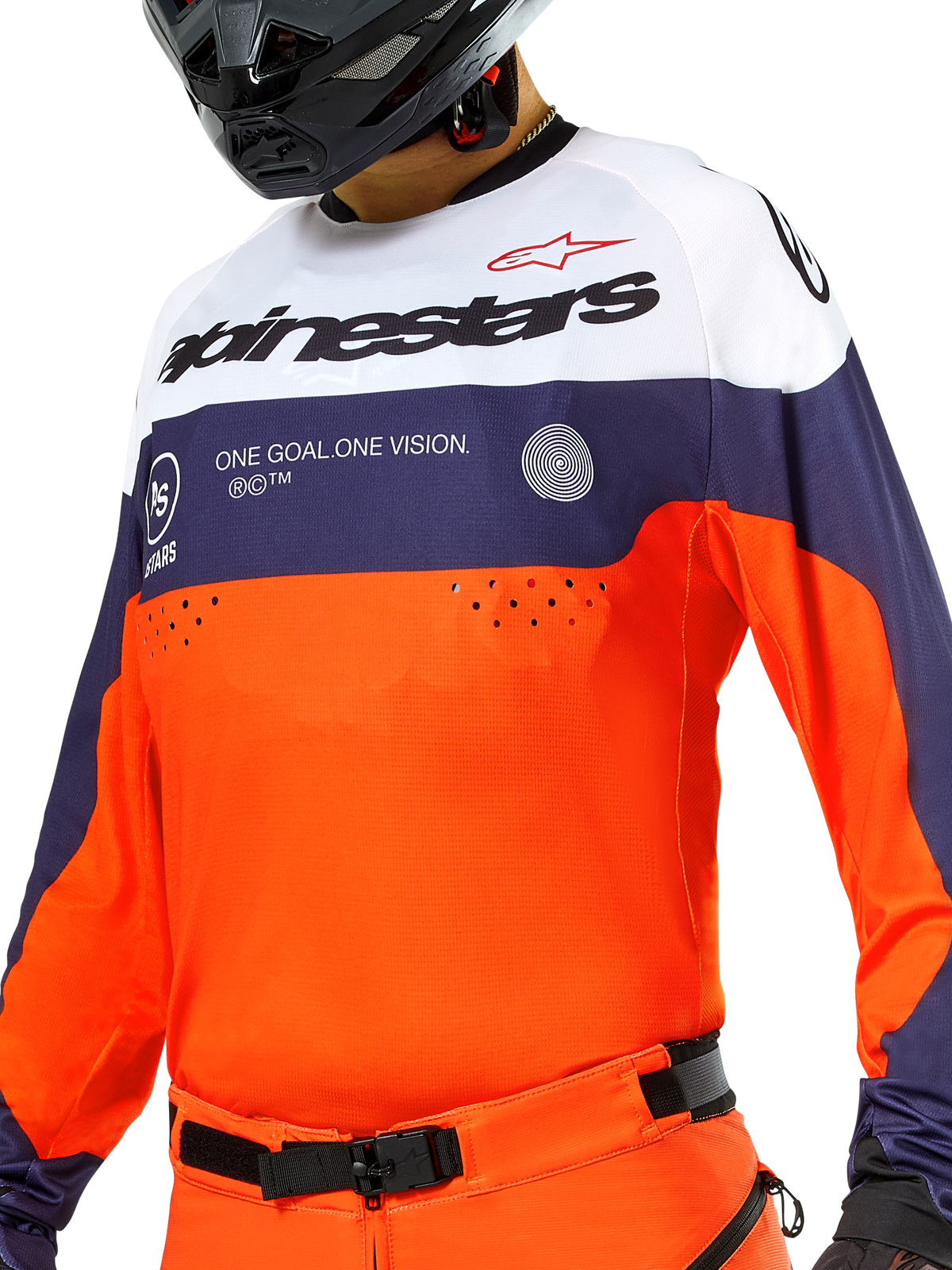 Alpinestars Pro-Dura Jersey, maglia da motocross ed enduro, blu navy, arancione acceso e bianco, tessuto leggero con costruzione traspirante, maniche lunghe con polsini elasticizzati, design sportivo per fuoristrada