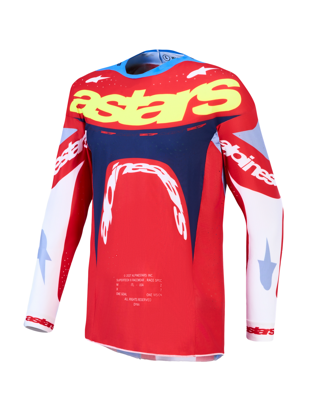 Alpinestars Maglia Supertech Dyna, maglia da motocross da uomo, rossa, bianca e blu navy, vestibilità racing in mesh elasticizzato leggero per gare SX e MX