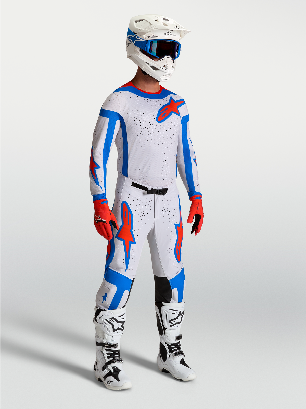 Alpinestars maglia Supertech Vesta e Supertech Vesta Gear Set, completo da motocross uomo, lilla e rosso, mesh elasticizzato.