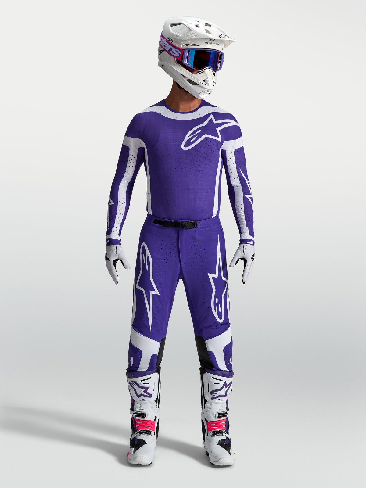 Alpinestars Maglia Supertech Vesta e Supertech Vesta, completo motocross da uomo, blu e bianco, vestibilità atletica professionale, materiali leggeri e traspiranti.