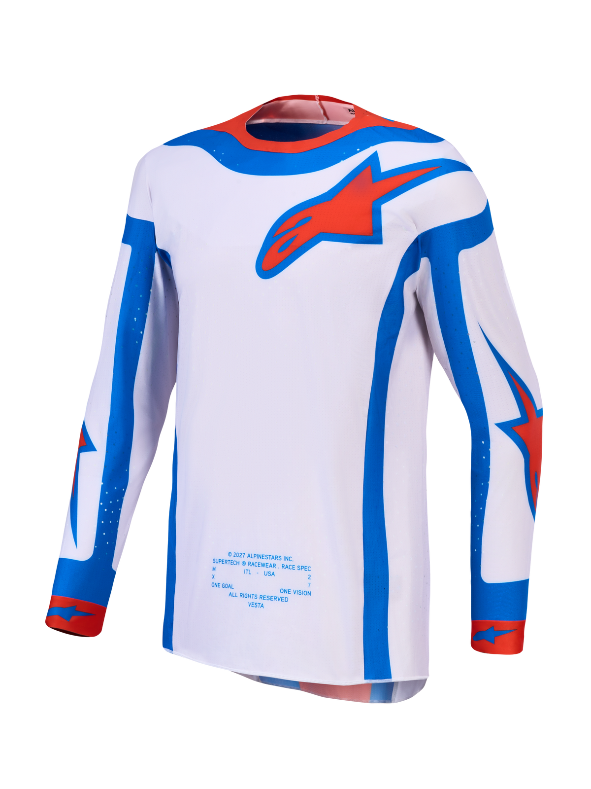 Alpinestars Supertech Vesta Jersey and Gear Set, men's MX racing jersey in light lilac and red with an athletic fit.