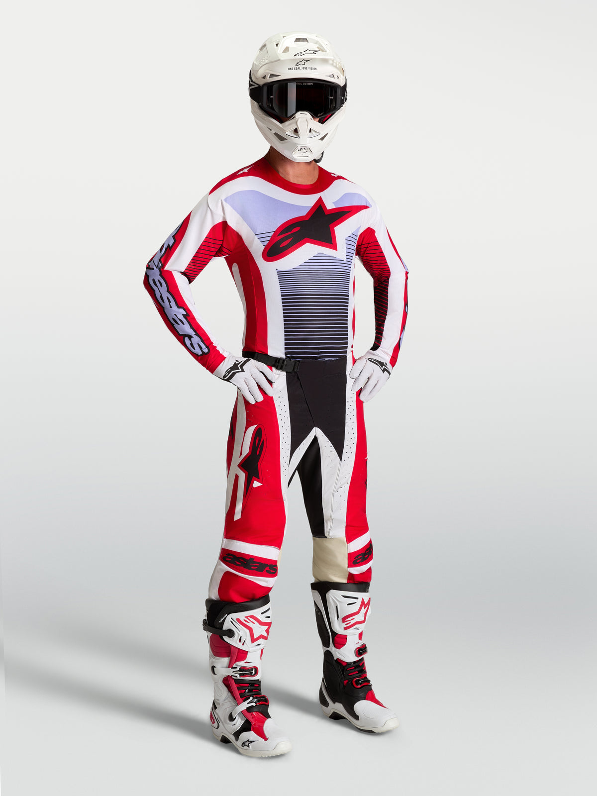 Alpinestars Techstar Maven Gear Set, maglia e pantaloni da motocross da uomo, rosso, bianco e lavanda
