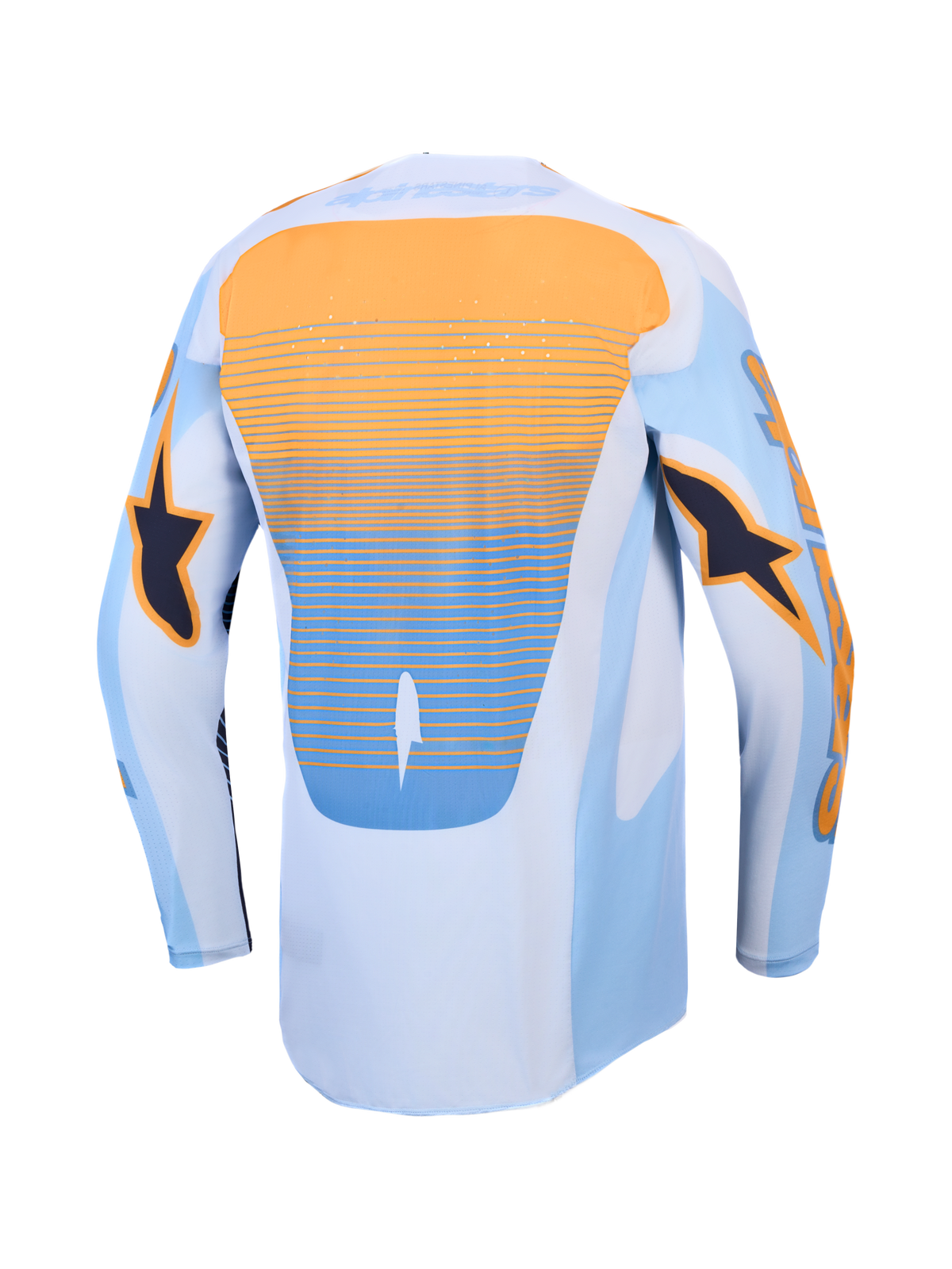 Alpinestars Maglia Techstar Maven, maglia da motocross uomo, blu e arancione, con ventilazione laser e coda allungata