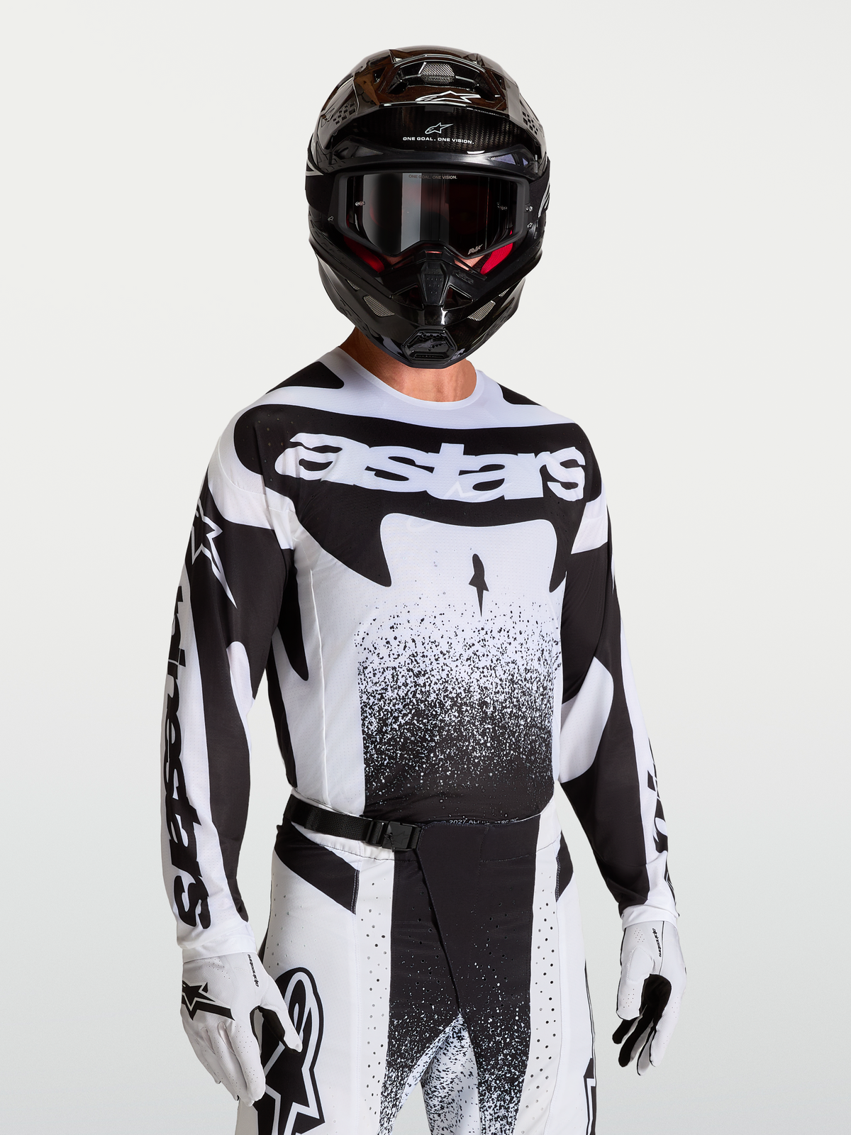 Alpinestars maglia Techstar Swan, maglia da motocross da uomo, nera e bianca, vestibilità atletica con ventilazione laser, indossata per gare fuoristrada