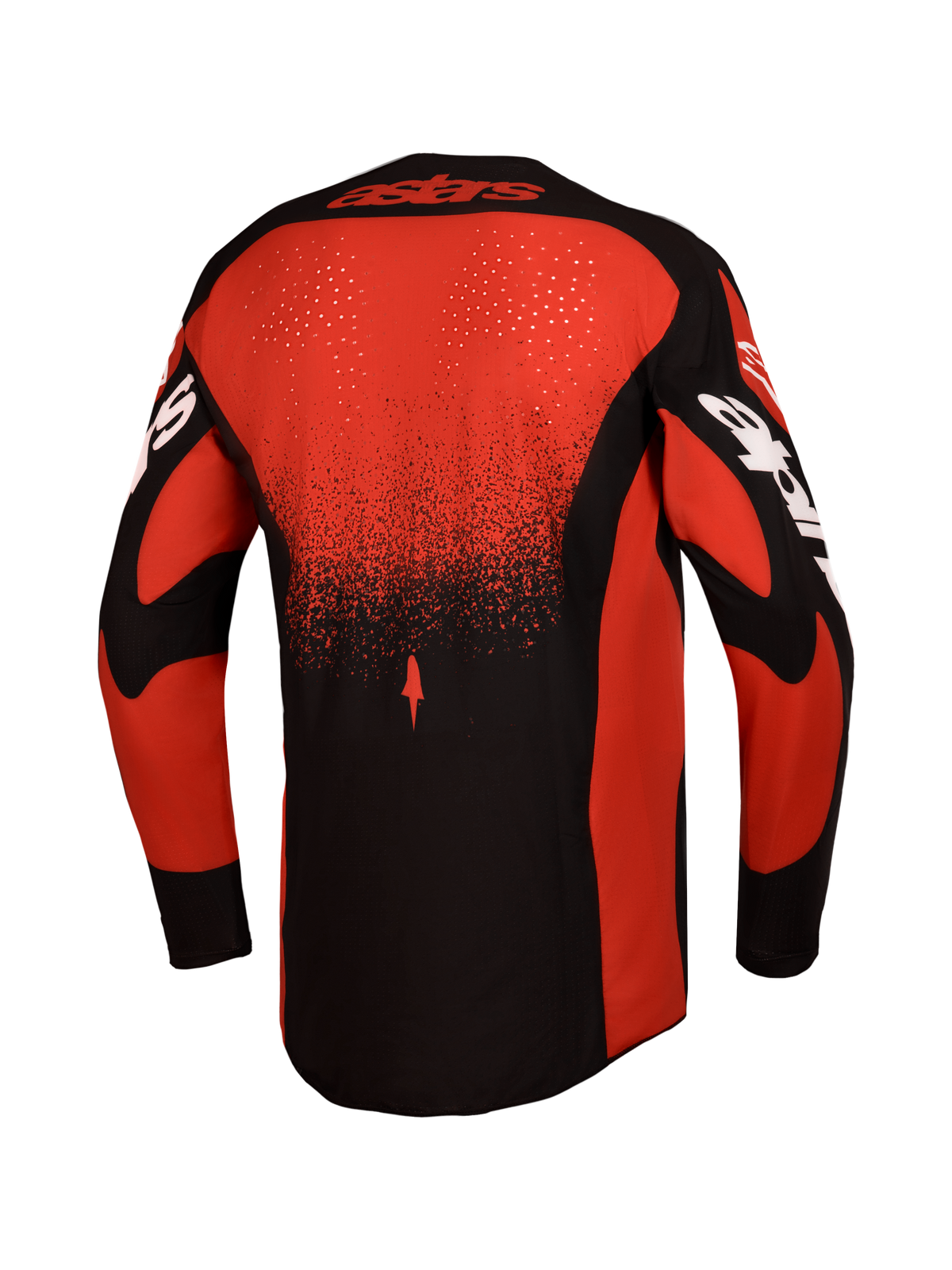 Alpinestars Maglia Techstar Swan e Techstar Swan Gear Set, maglia motocross uomo, rosso e nero, vista posteriore con ventilazione laser.
