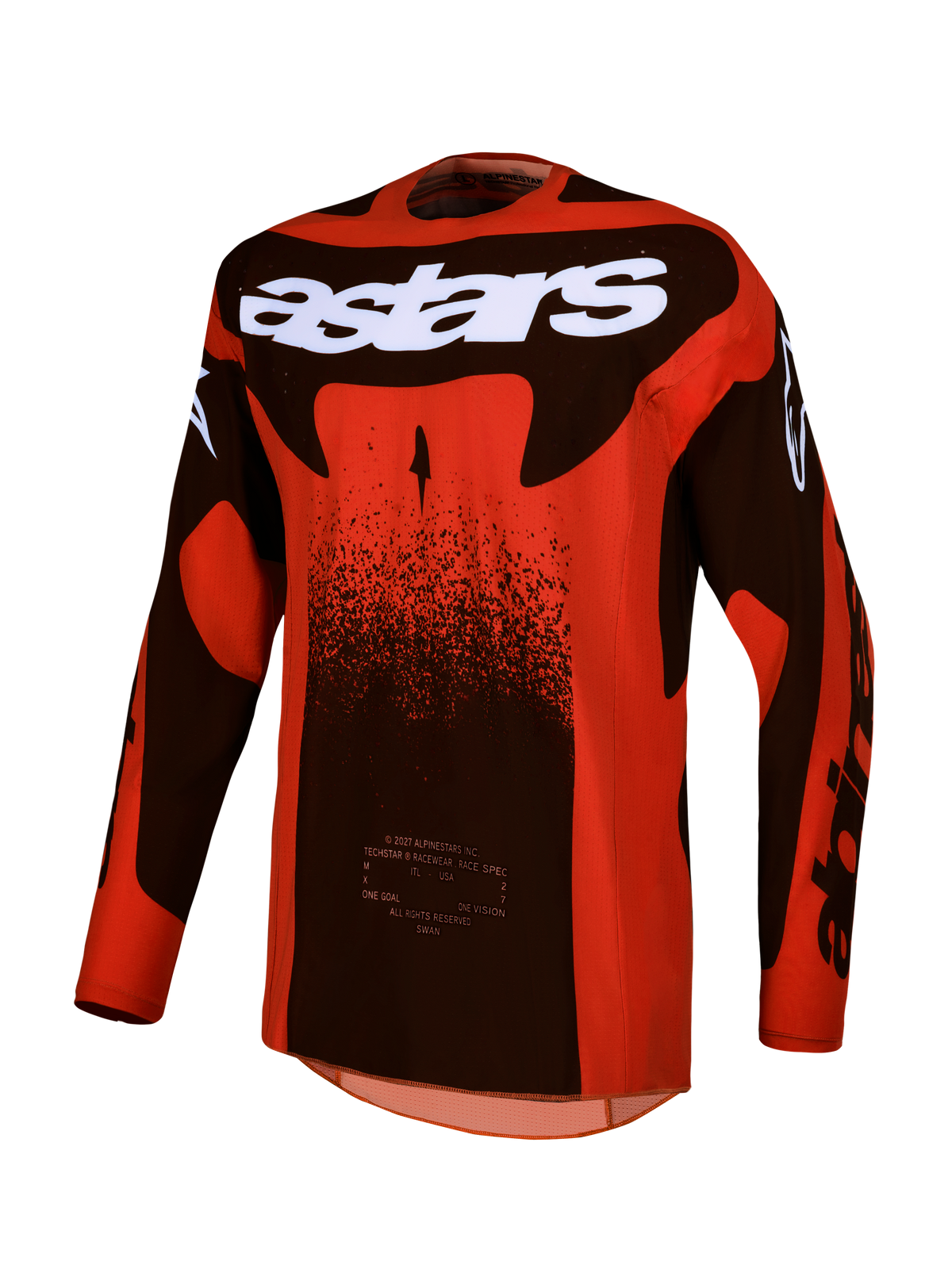 Alpinestars Techstar Swan Jersey, Men's motocross racing jersey in Cardinal Red and Black, performance stretch fabric.