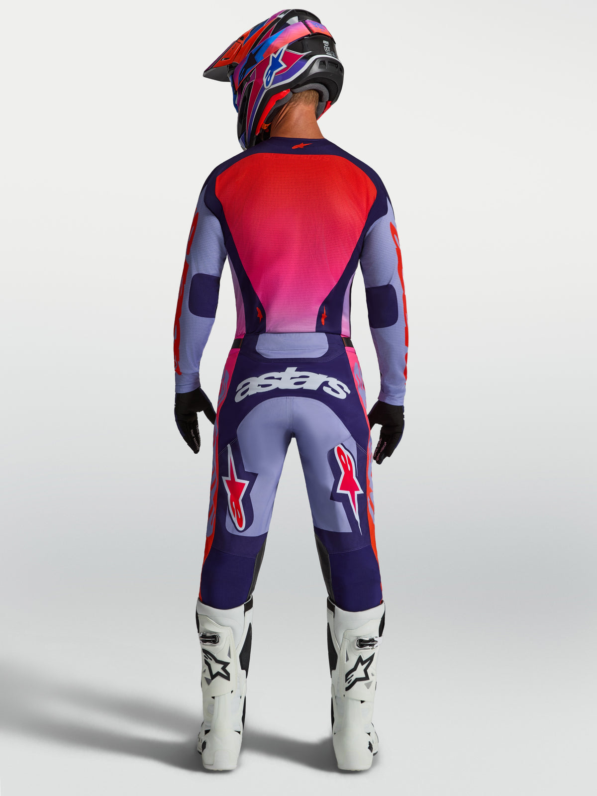 Alpinestars maglia Racer Air Hunt, maglia da motocross da uomo, viola e rosa, mesh traspirante, vista posteriore racing