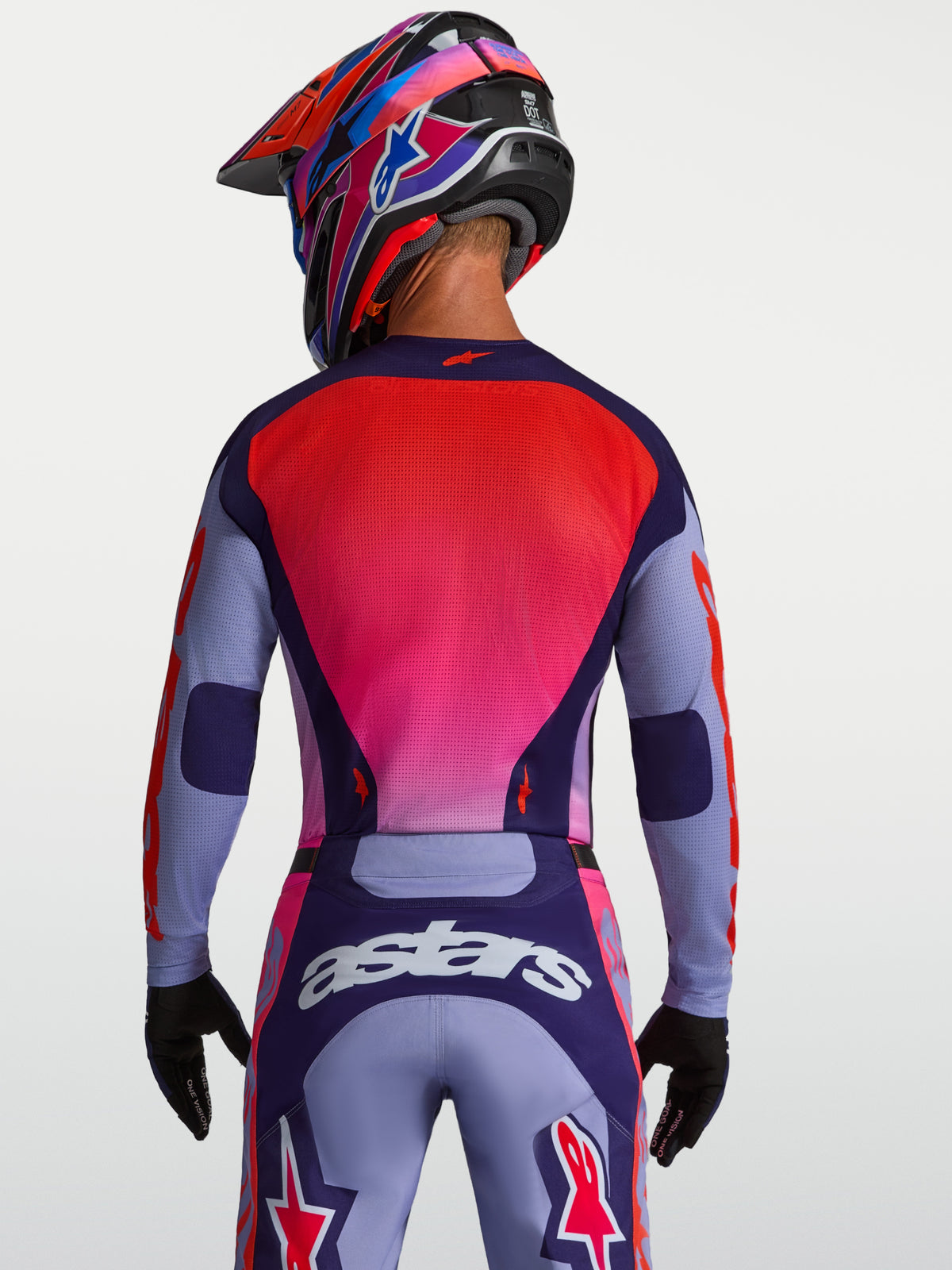 Alpinestars Maglia Racer Air Hunt, maglia motocross uomo, viola e rosa fluo, in mesh traspirante, vista posteriore