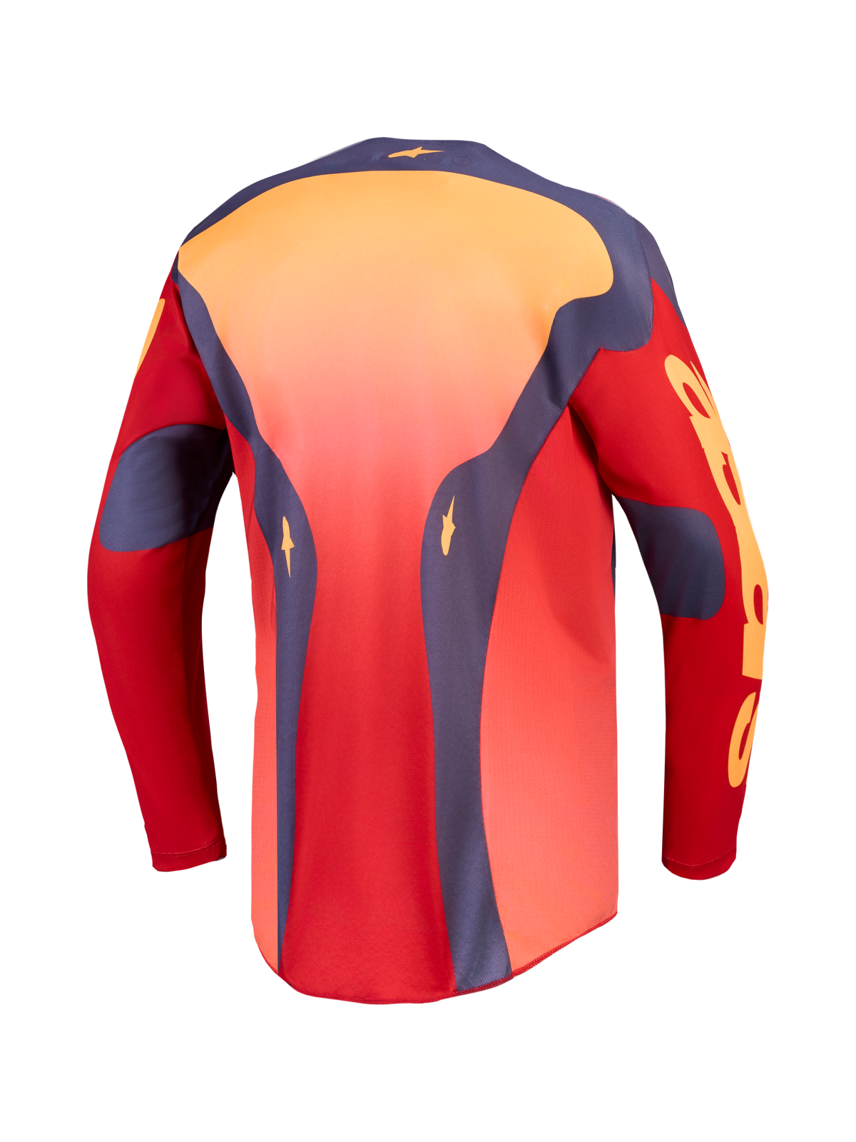 Alpinestars Maglia Racer Hunt, maglia motocross da uomo, rosso e grigio, vista posteriore con orlo allungato e fit sportivo.