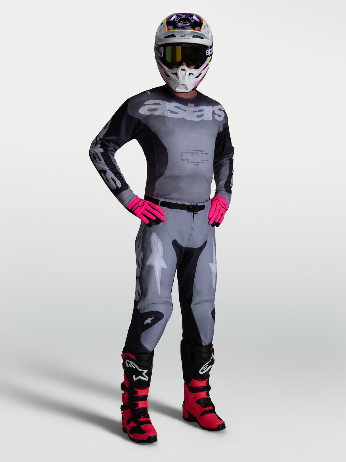 Alpinestars maglia Racer Amber 2027 e Racer Amber Gear Set, completo da motocross da uomo grigio e rosa, vestibilità sportiva