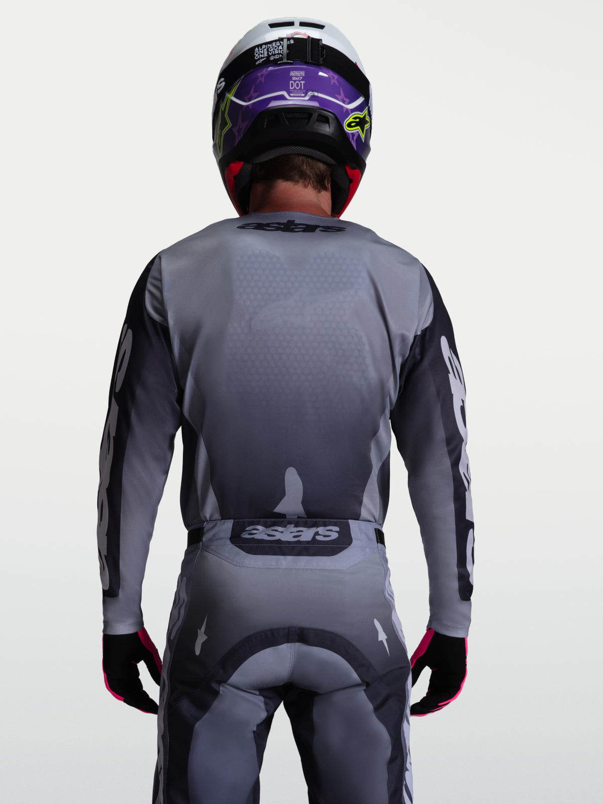 Alpinestars Maglia Racer Amber, maglia da motocross off-road da uomo, grigia e lilla chiaro, vista posteriore