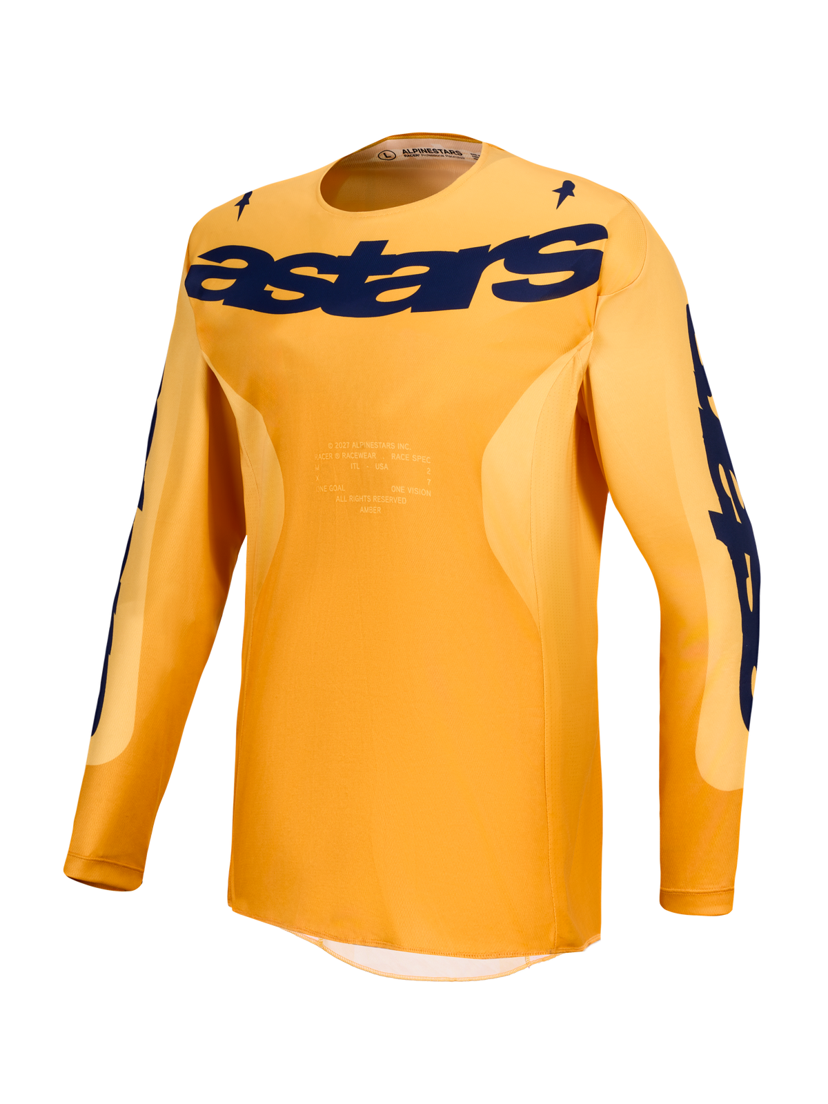 Alpinestars Racer Amber Jersey and Gear Set, orange and deep blue motocross jersey featuring moisture-wicking polyfabric.