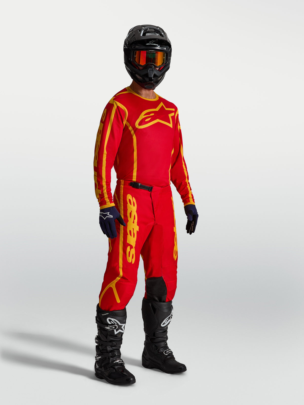 Alpinestars Maglia Fluid Apex V2, maglia motocross da uomo, rosso e oro, tessuto traspirante anti-umidità