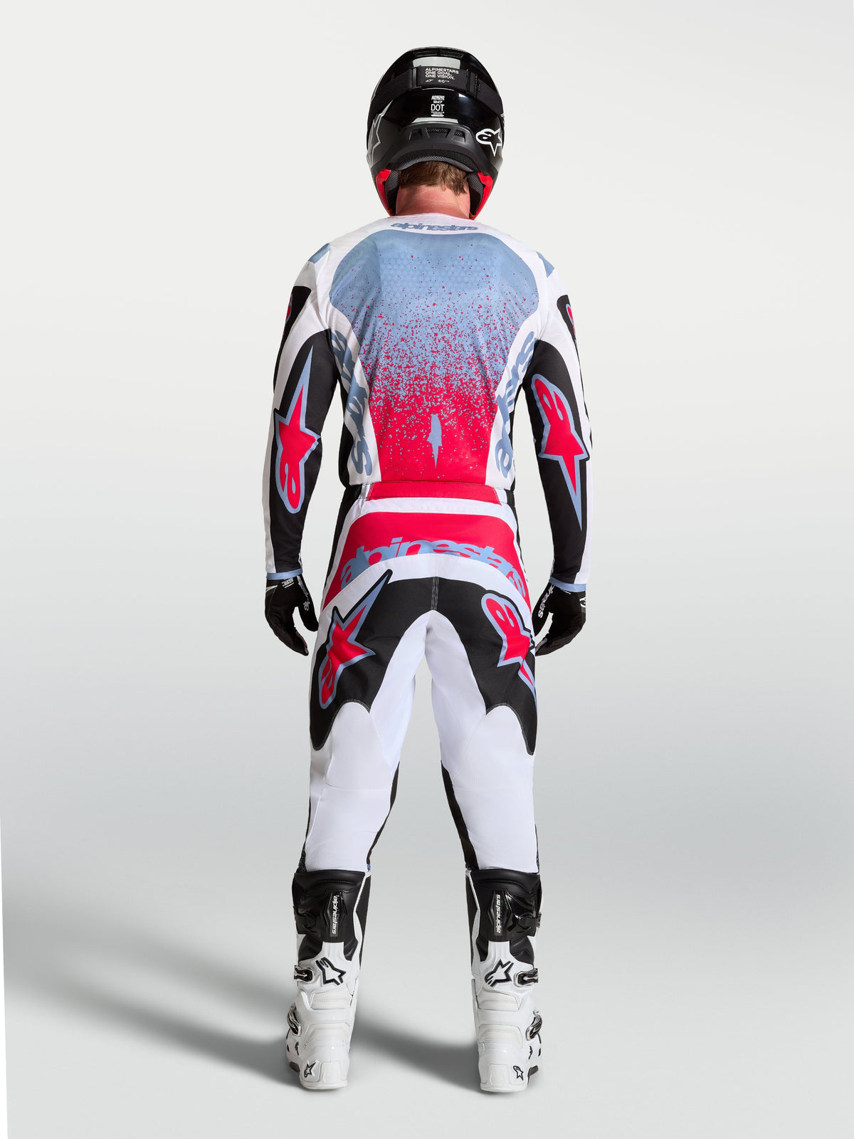 Alpinestars 2027 Fluid Drag Gear Set, completo MX da uomo, bianco e rosso, in politessuto traspirante, vista posteriore