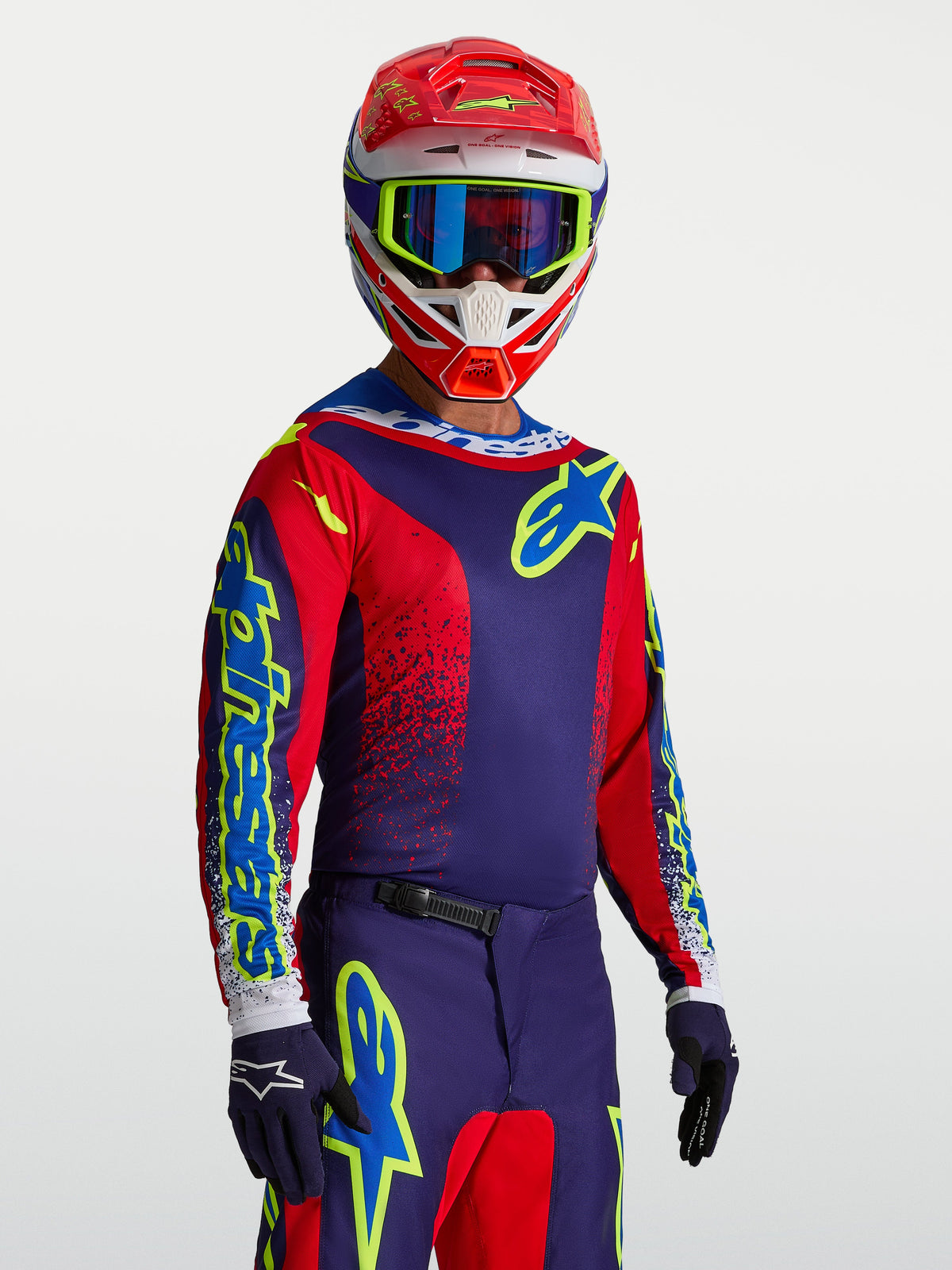 Alpinestars Maglia Fluid Drag, maglia da motocross da uomo, blu navy e rossa, in poliestere traspirante antiumidità.