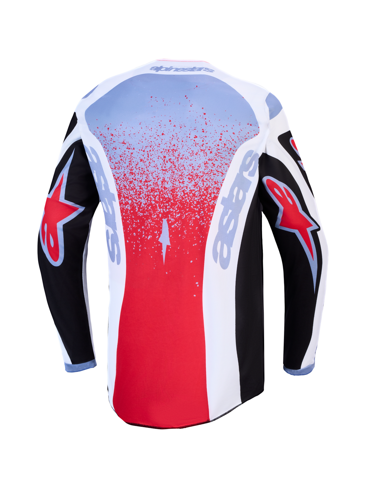 Alpinestars Maglia Fluid Drag, maglia da motocross da uomo, nera, rossa e bianca, vista posteriore con tessuto traspirante e orlo posteriore allungato