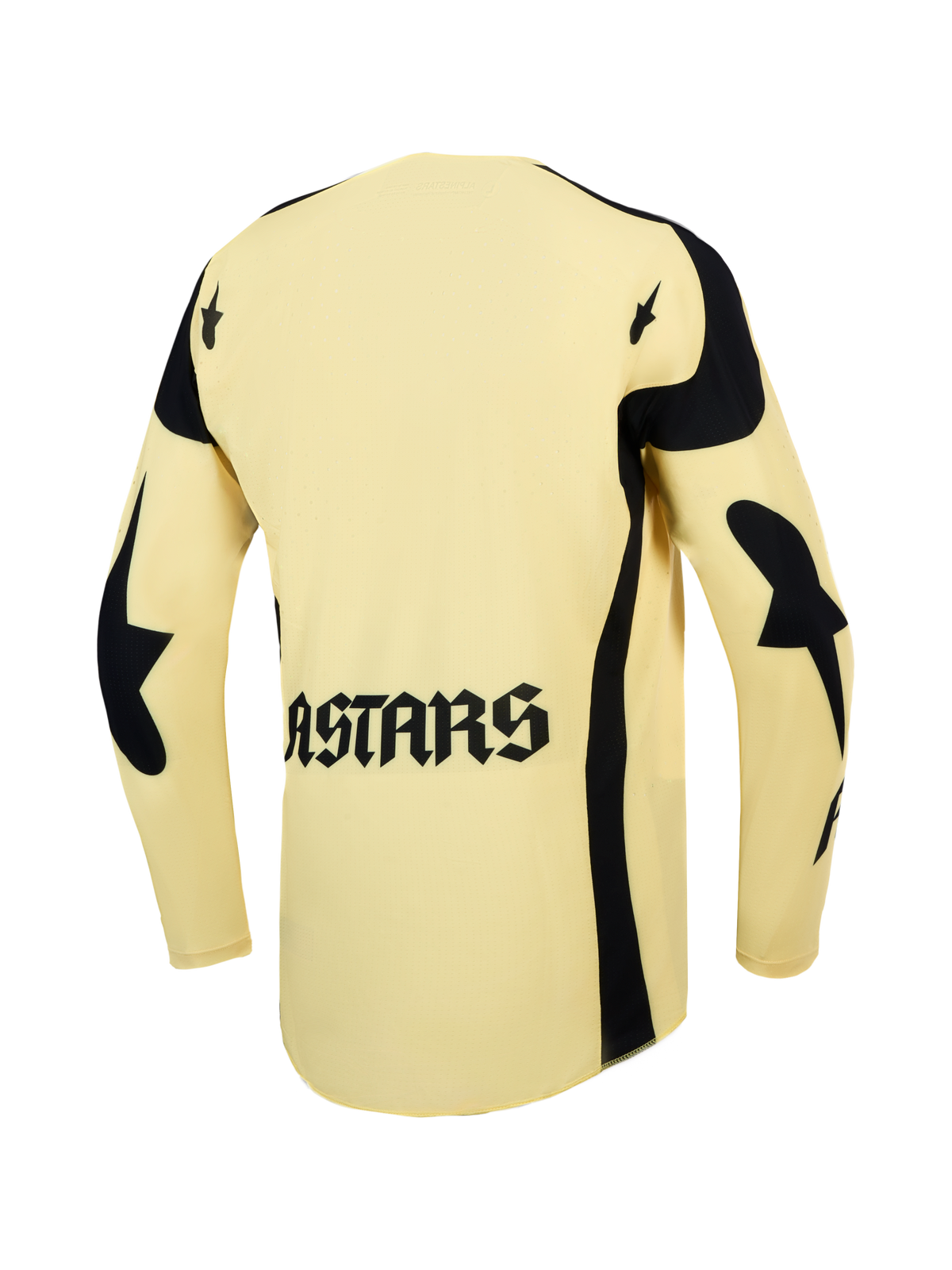Maglia Alpinestars Techstar Atrox, maglia motocross uomo gialla e nera, retro con logo ASTARS e perforazioni laser.