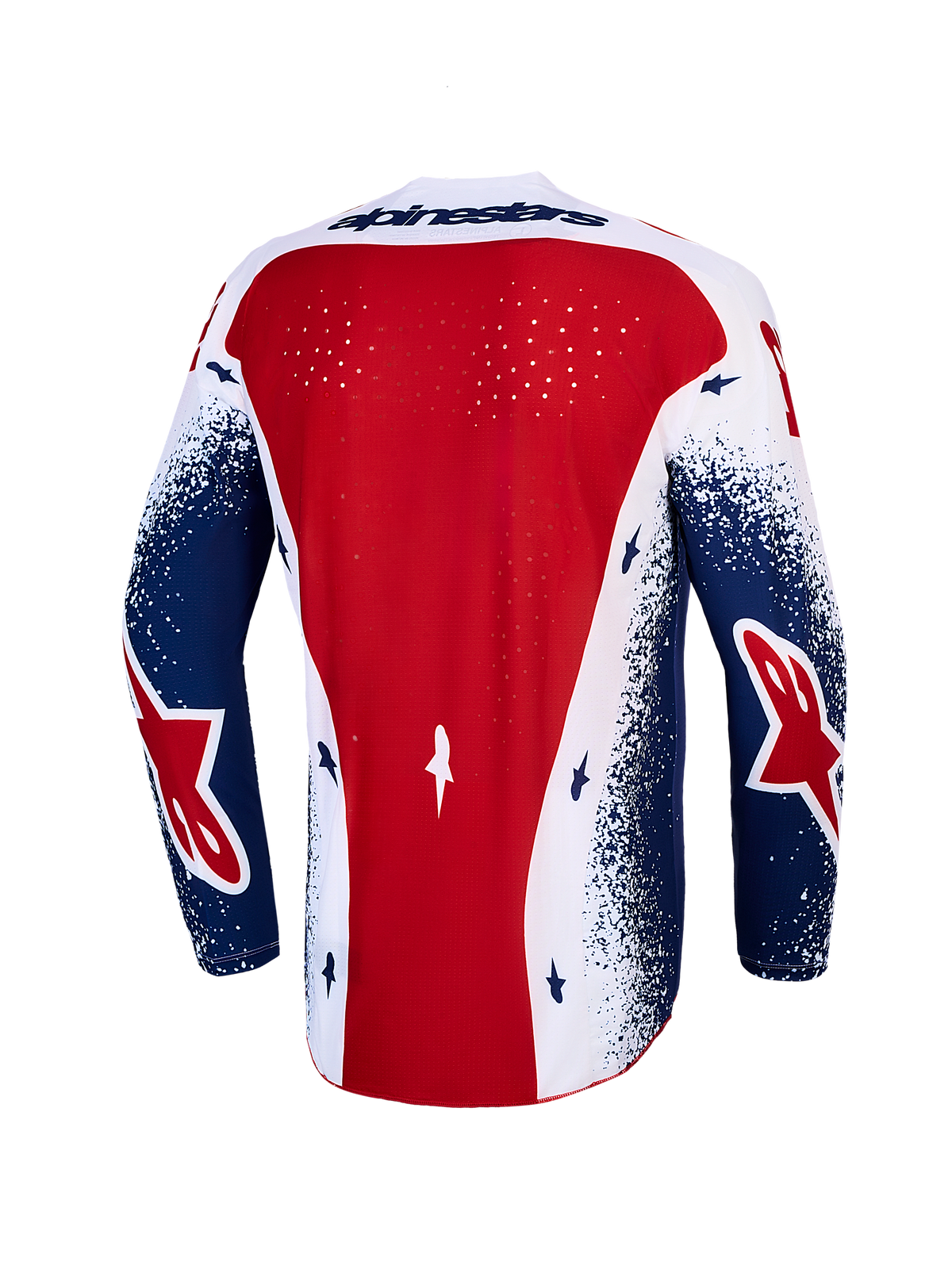Alpinestars Techstar Unity Maglia, maglia da motocross da uomo, rosso, bianco e blu con ventilazione laser posteriore.