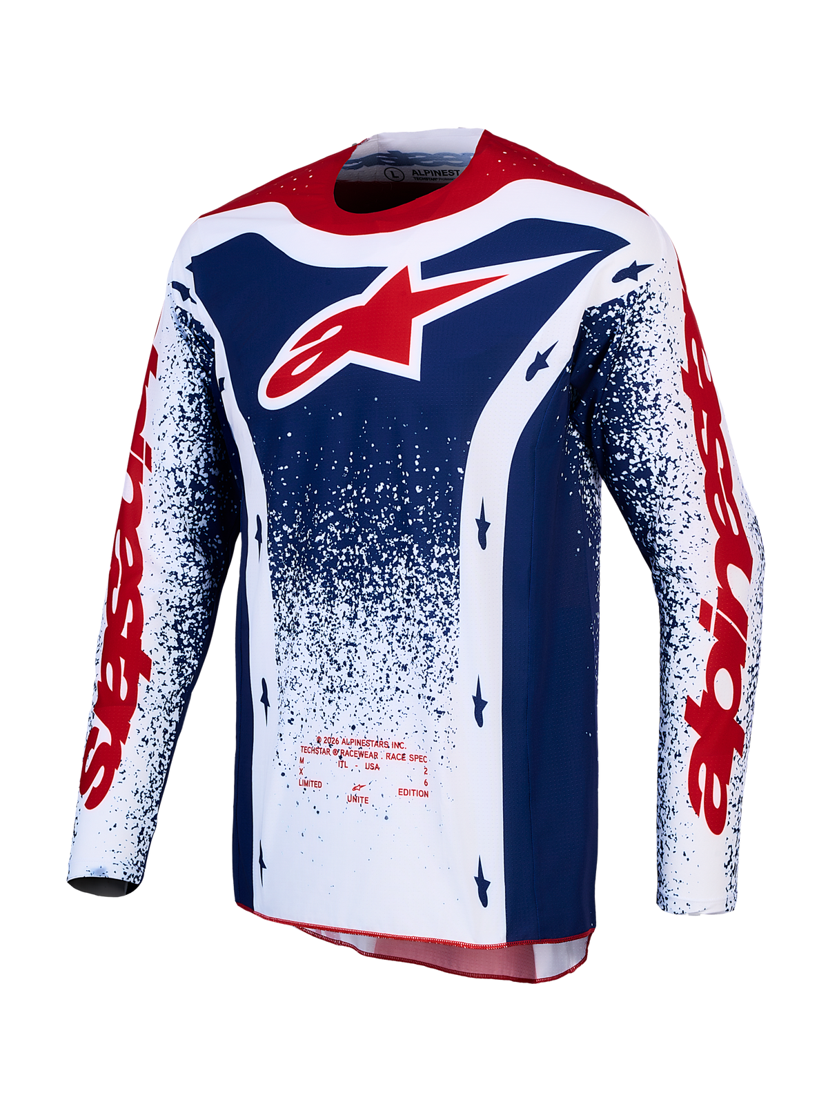 Alpinestars Techstar Unity Maglia, maglia da motocross da uomo in edizione limitata, rosso, bianco e blu, vestibilità racing e materiali traspiranti per gare off-road.