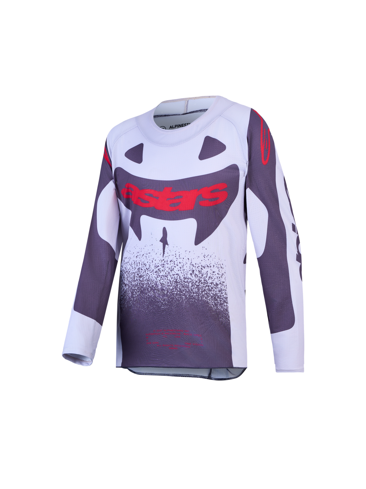 Alpinestars Youth Supertech Swan Jersey, gray and red fluo youth motocross racing jersey with breathable mesh construction.
