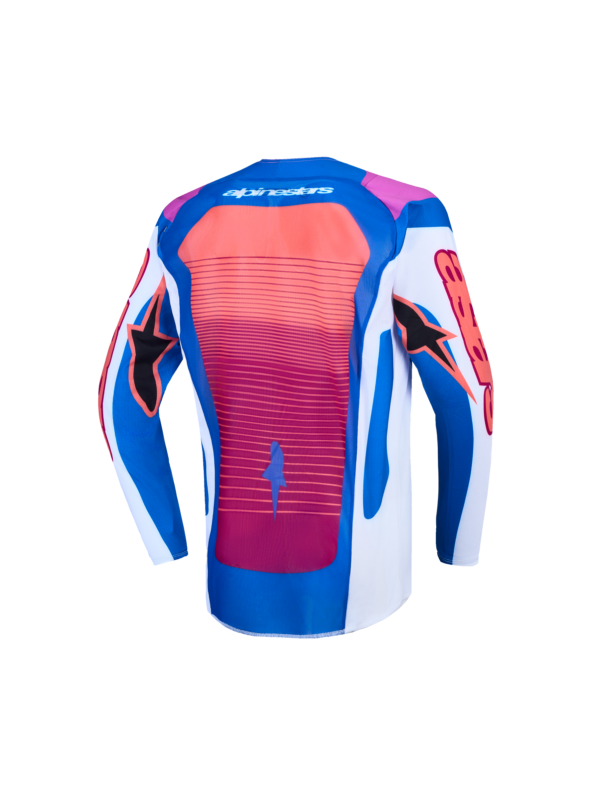 Alpinestars Maglia Supertech Maven Ragazzo, maglia da motocross professionale, vista posteriore, blu e arancione acceso, costruzione leggera e traspirante per competizioni fuoristrada