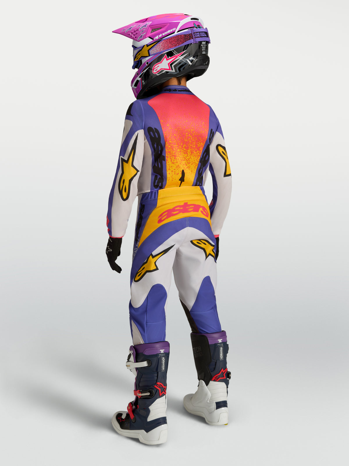 Alpinestars Ragazzo Fluid Drag Gear Set 2027, completo da motocross blu e oro con maglia a retro allungato per fuoristrada
