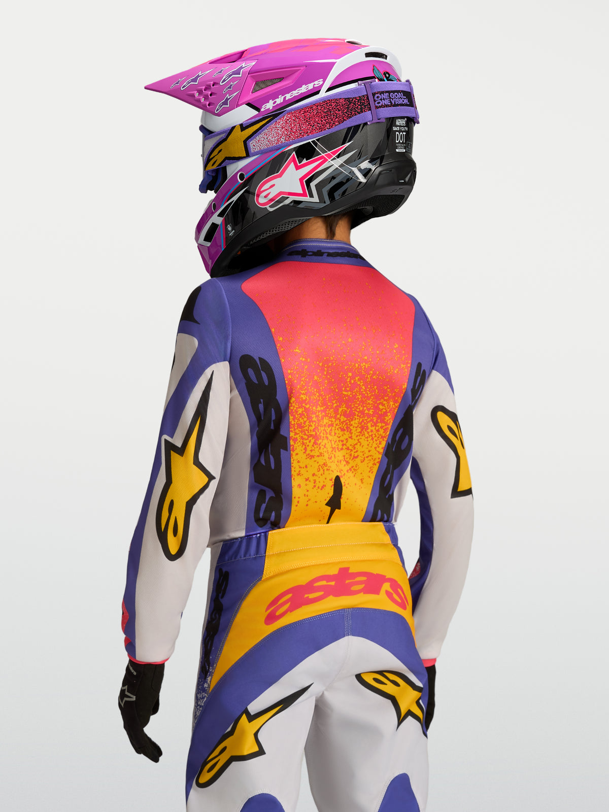 Alpinestars Maglia Fluid Drag Ragazzo 2027, maglia da motocross per ragazzi, viola e arancione, in tessuto leggero e traspirante