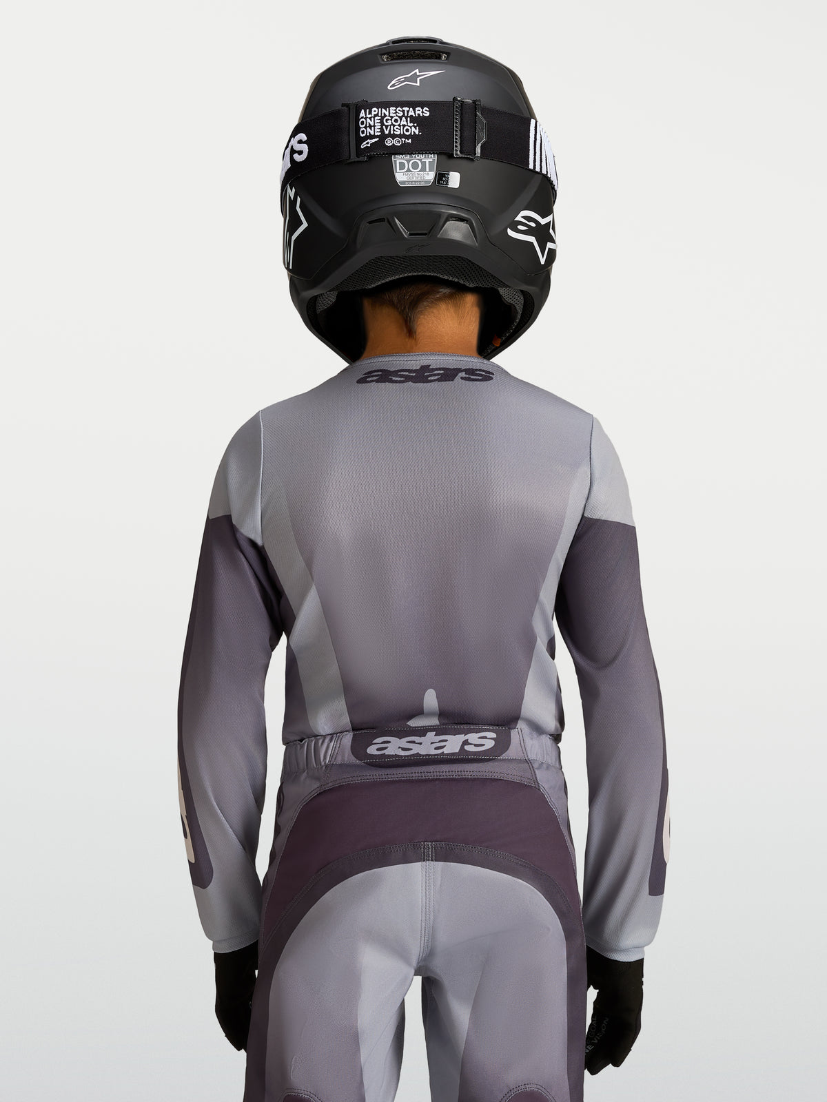 Alpinestars Maglia Fluid Amber Ragazzo 2027, maglia motocross per ragazzi, grigio e sabbia, vista posteriore su modello