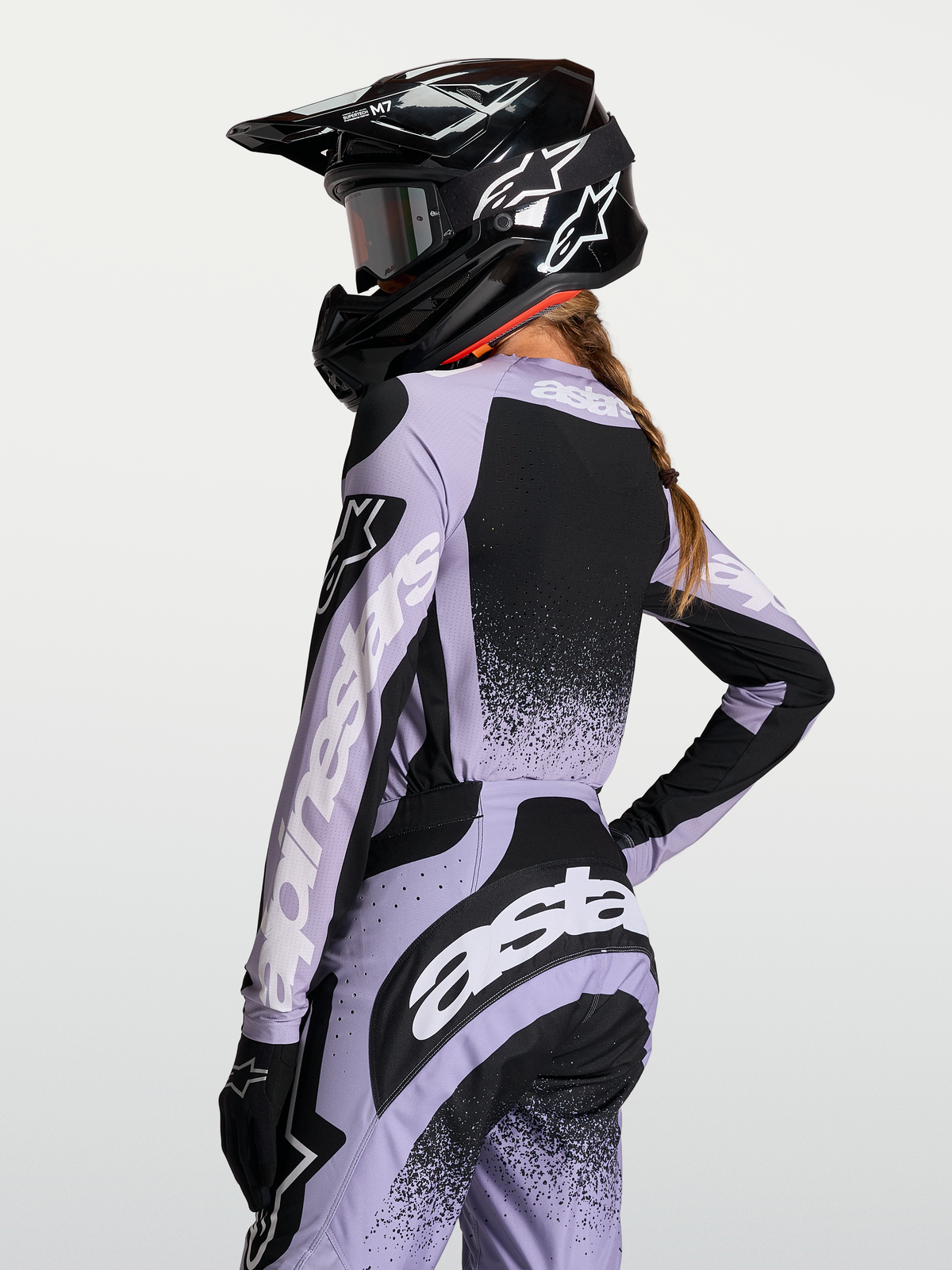 Alpinestars maglia Stella Techstar Swan, maglia da motocross per donna, viola chiaro e nero, con vestibilità race traspirante.