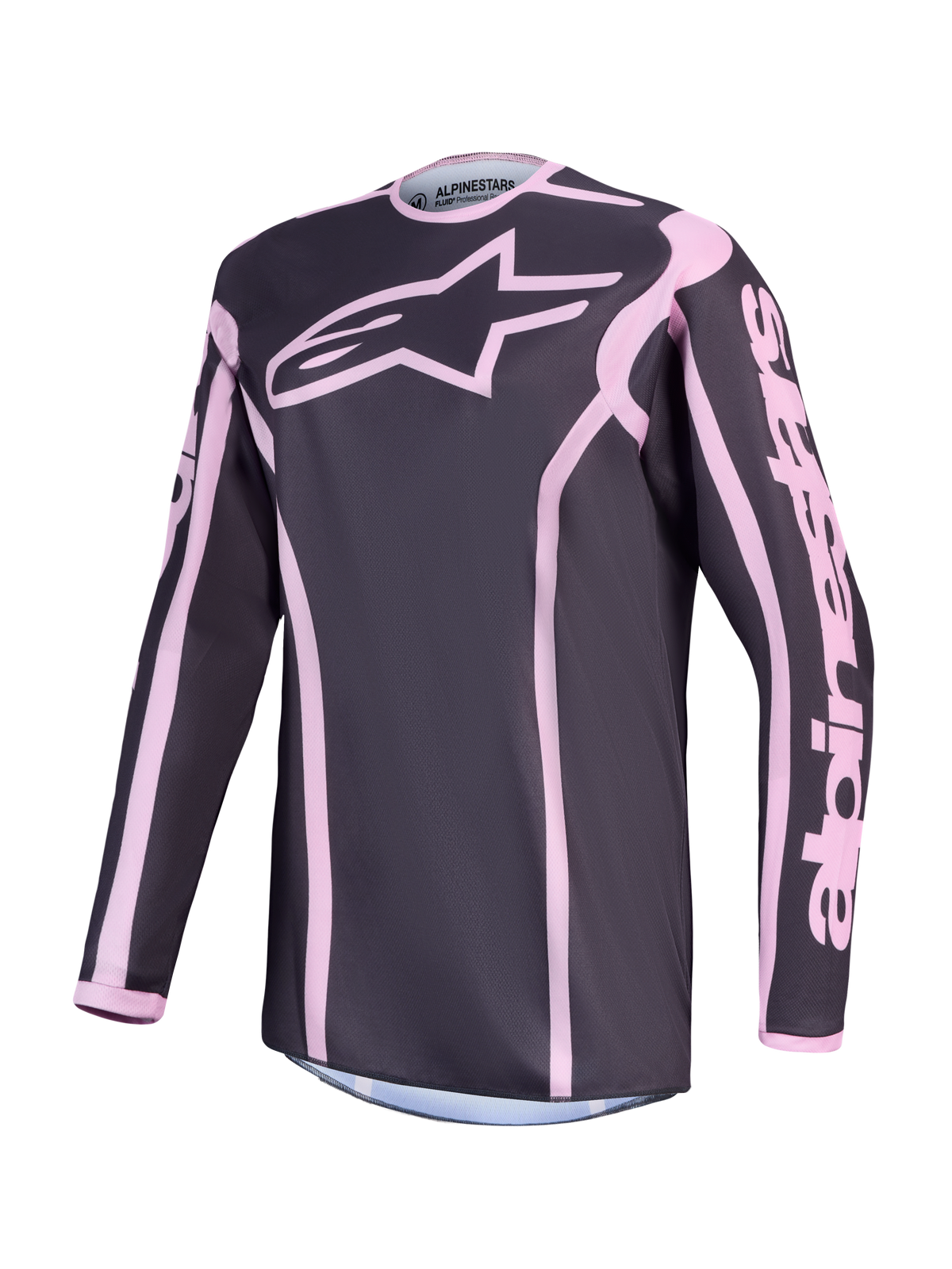Alpinestars Maglia Stella Fluid Apex V2, maglia da motocross da donna, grigia e rosa, in tessuto traspirante.