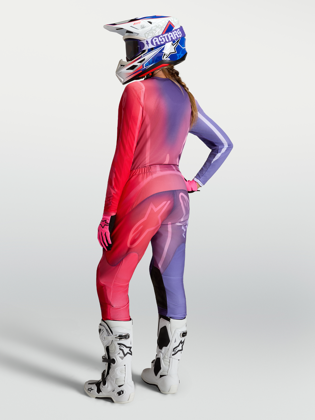 Alpinestars Stella Fluid Kepler Gear Set e Pantaloni Stella Fluid Kepler, completo da motocross da donna, viola e rosso, vestibilità sportiva per off-road