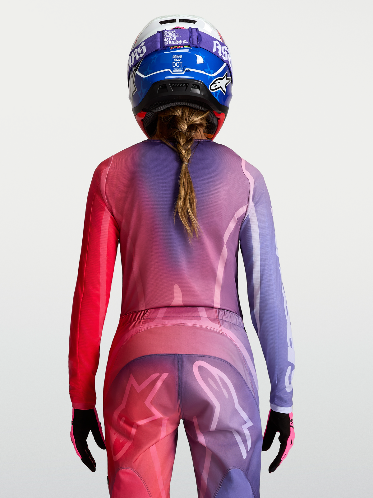 Maglia Stella Fluid Kepler Alpinestars, maglia motocross da donna, viola e rossa, vista posteriore, tessuto traspirante