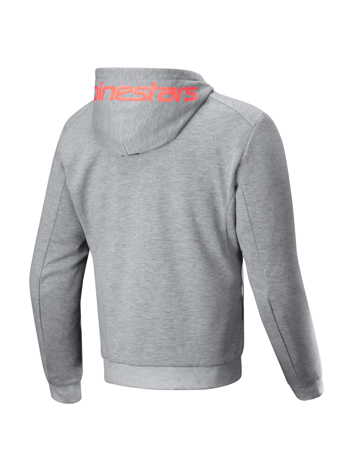 Alpinestars felpa con cappuccio Chrome V2 Sport, giacca da moto urban da uomo, grigio melange e rosso fluo, in pile tecnico protettivo con logo sul cappuccio, vista posteriore