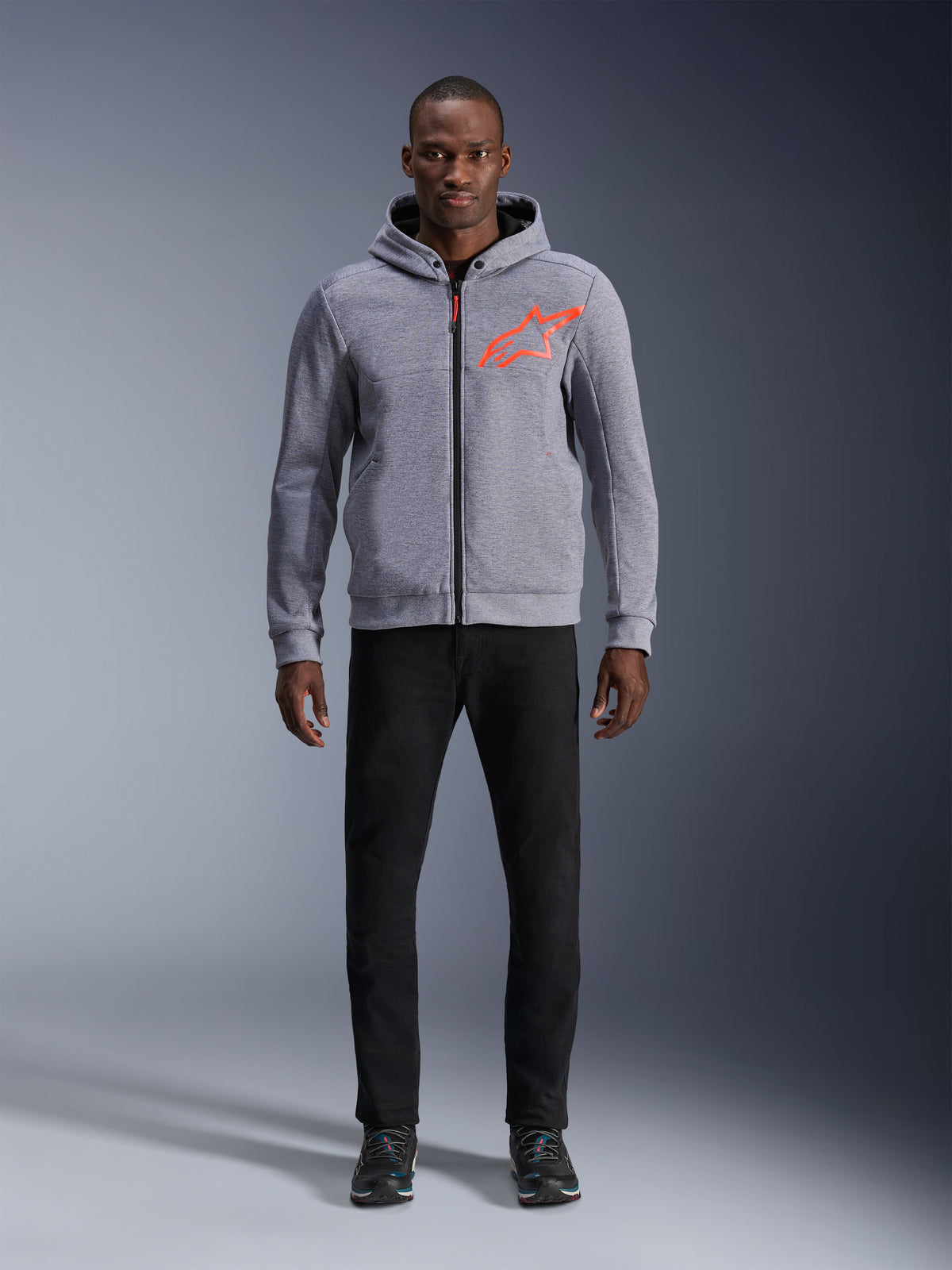 Alpinestars felpa Chrome V2 Sport, giacca da moto urban da uomo grigio melange e rosso fluorescente in pile tecnico.