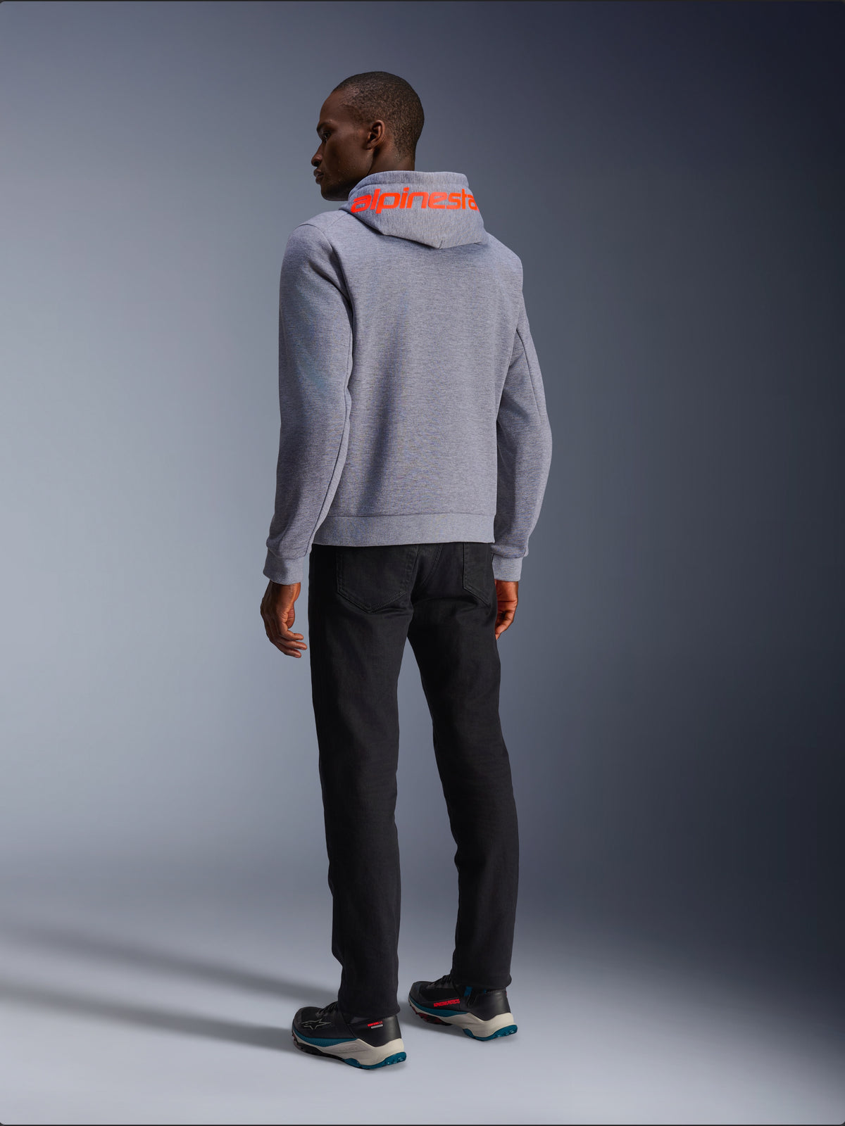 Alpinestars Chrome V2 Sport Hoodie, giacca da moto urban da uomo, grigio melange e rosso fluorescente, vista posteriore